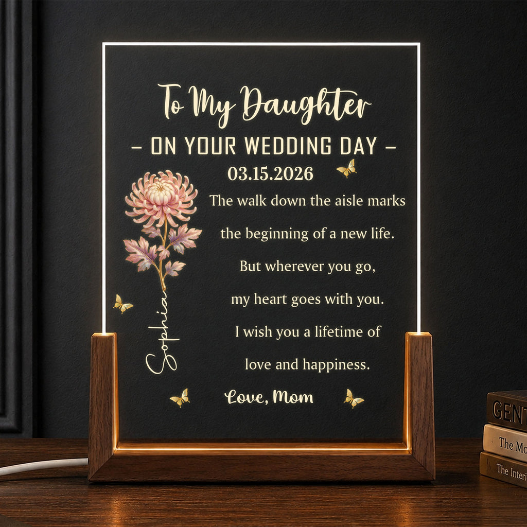 Personalized Acrylic Night Light for Daughter Wedding Day Gift Wood and Acrylic Night Light GradoCreations