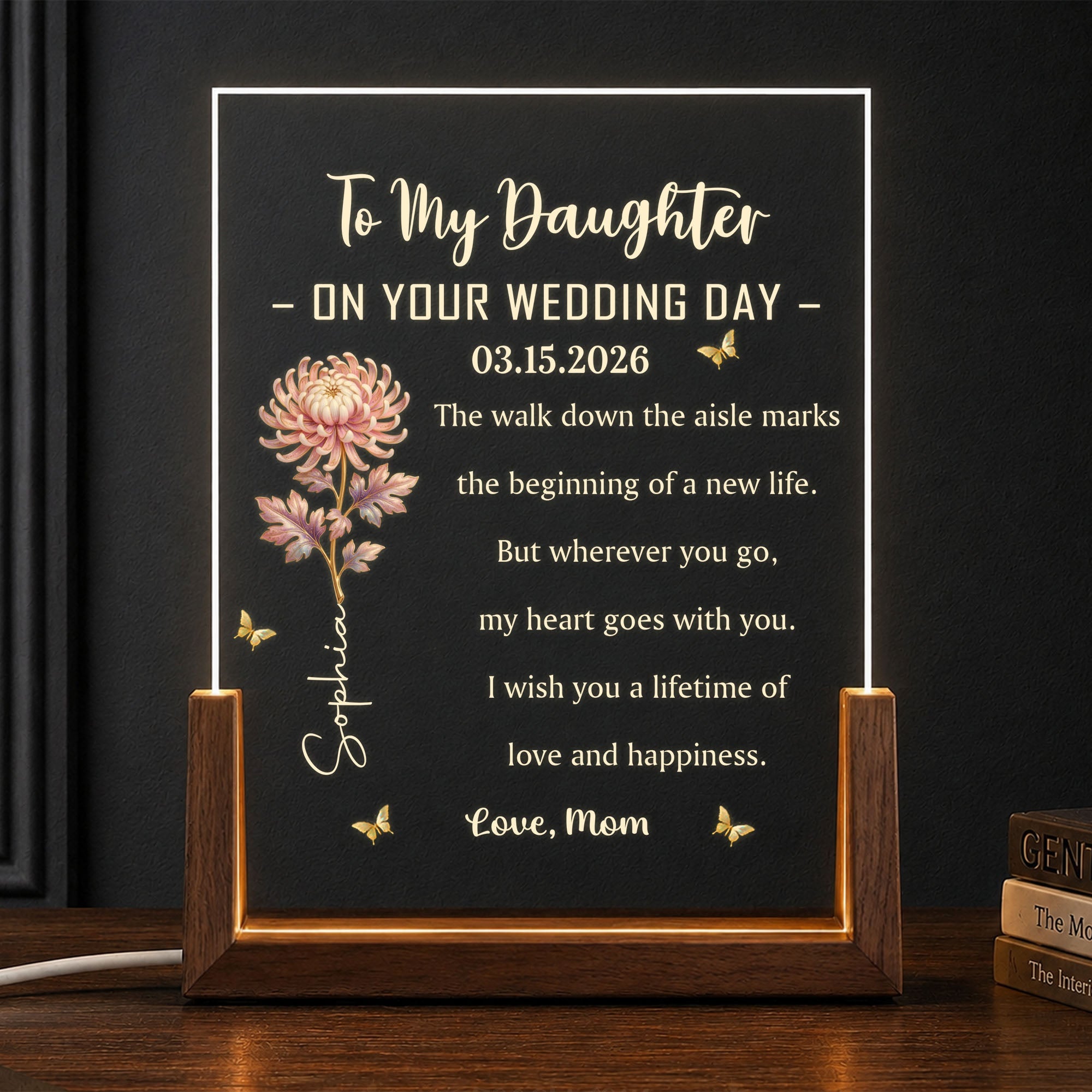 Personalized Acrylic Night Light for Daughter Wedding Day Gift Wood and Acrylic Night Light GradoCreations