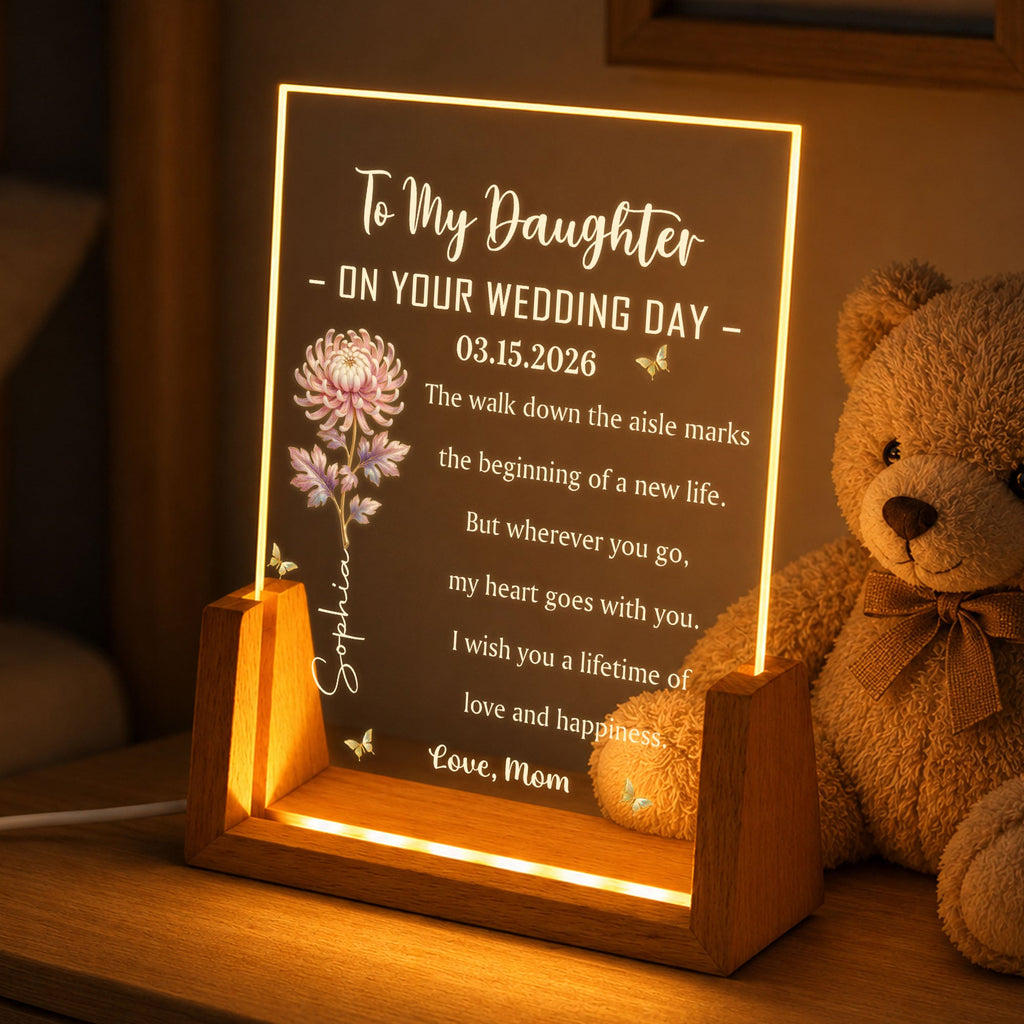 Personalized Acrylic Night Light for Daughter Wedding Day Gift Wood and Acrylic Night Light GradoCreations