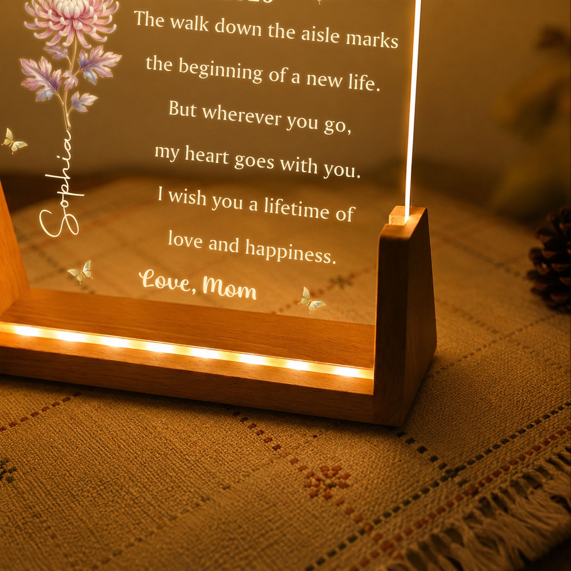 Personalized Acrylic Night Light for Daughter Wedding Day Gift Wood and Acrylic Night Light GradoCreations
