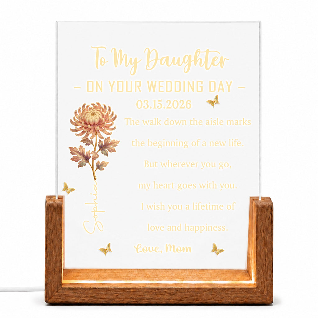 Personalized Acrylic Night Light for Daughter Wedding Day Gift Wood and Acrylic Night Light GradoCreations