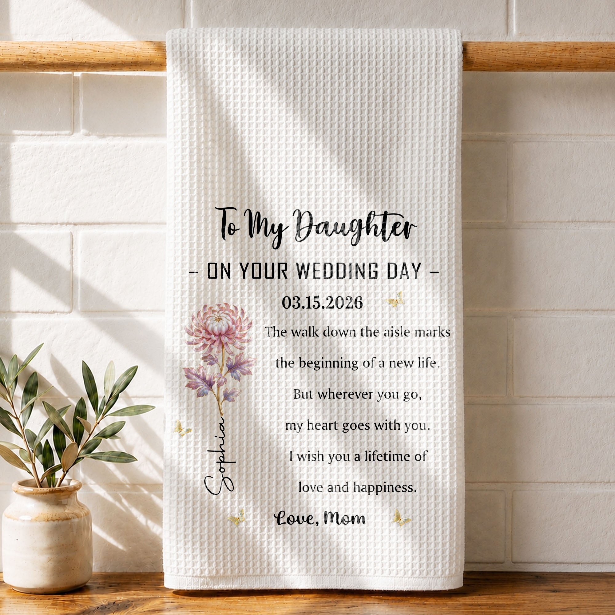 Personalized Kitchen Towel Bridal Shower Gift for Daughter Flower Design Kitchen Towel GradoCreations