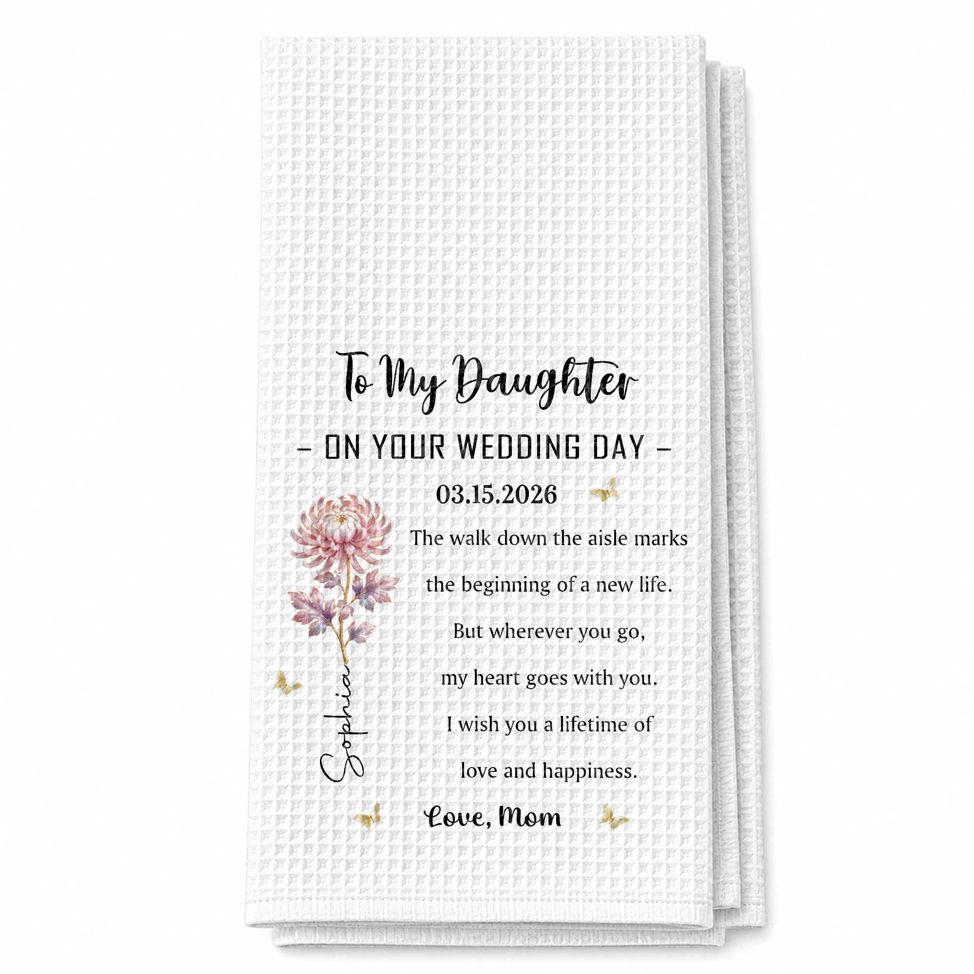 Personalized Kitchen Towel Bridal Shower Gift for Daughter Flower Design Kitchen Towel GradoCreations