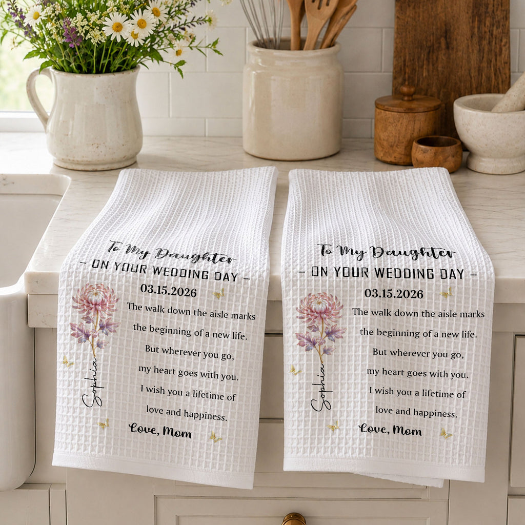 Personalized Kitchen Towel Bridal Shower Gift for Daughter Flower Design Kitchen Towel GradoCreations