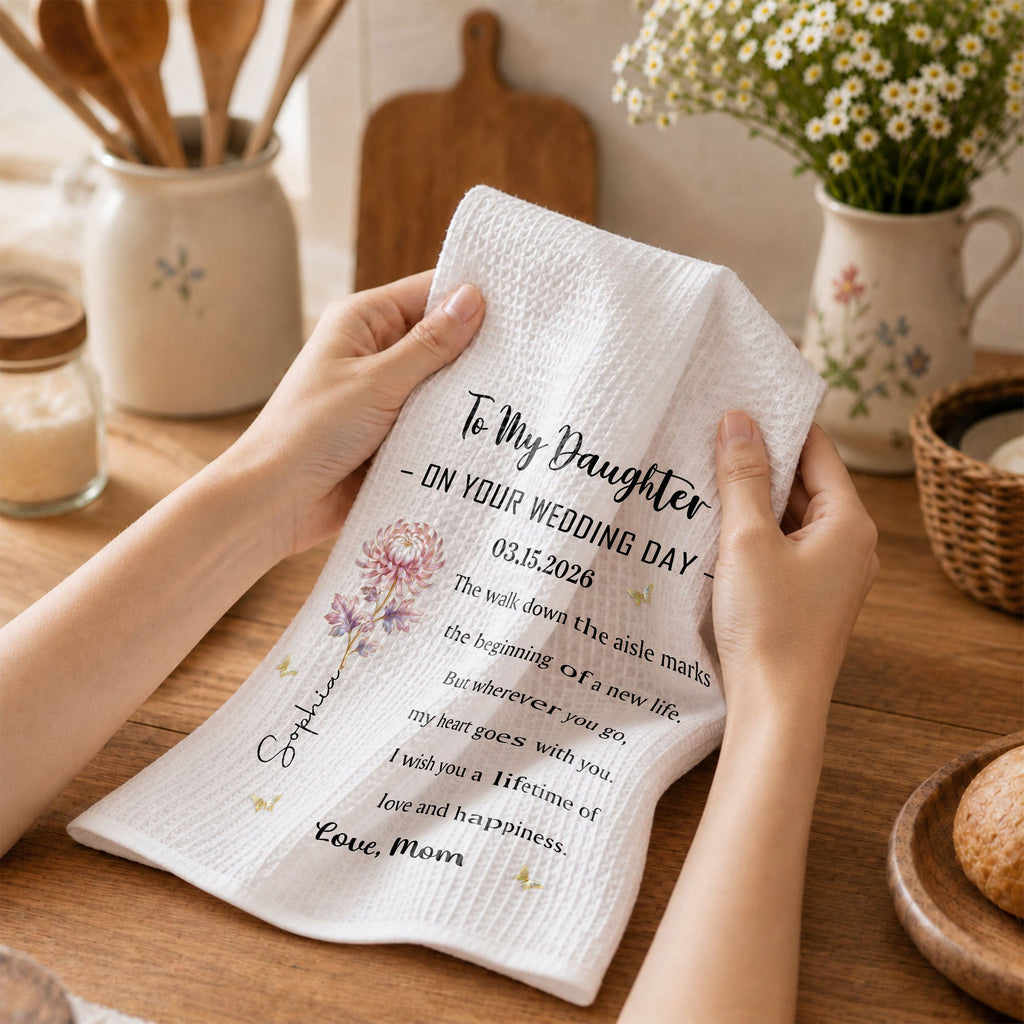 Personalized Kitchen Towel Bridal Shower Gift for Daughter Flower Design Kitchen Towel GradoCreations