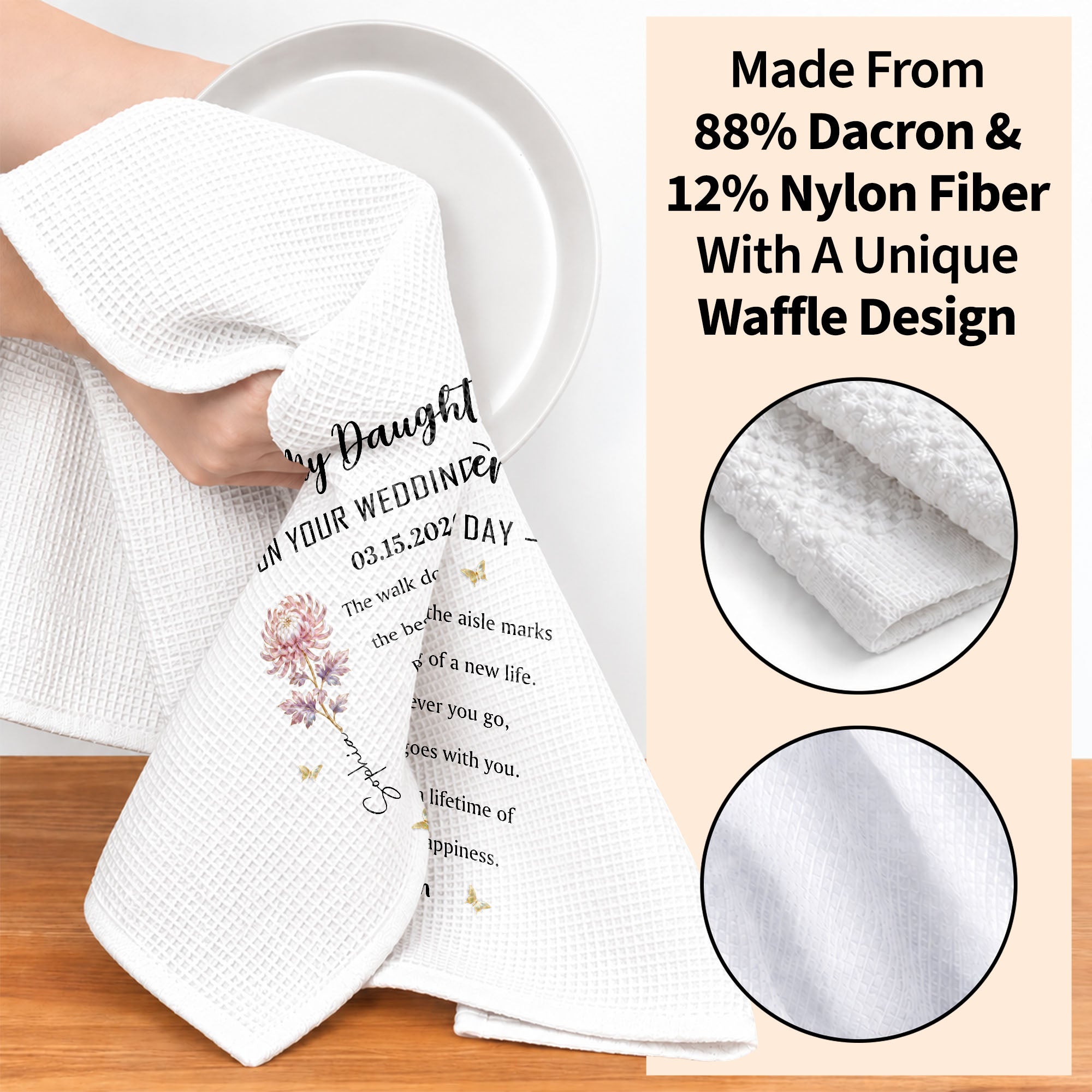 Personalized Kitchen Towel Bridal Shower Gift for Daughter Flower Design Kitchen Towel GradoCreations
