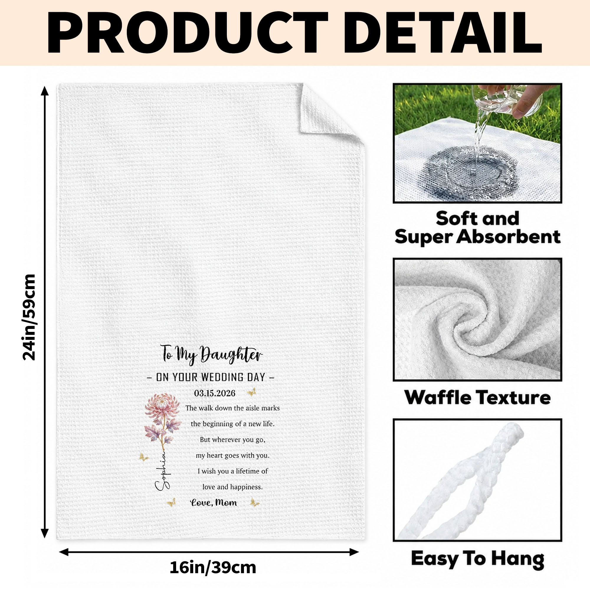 Personalized Kitchen Towel Bridal Shower Gift for Daughter Flower Design Kitchen Towel GradoCreations