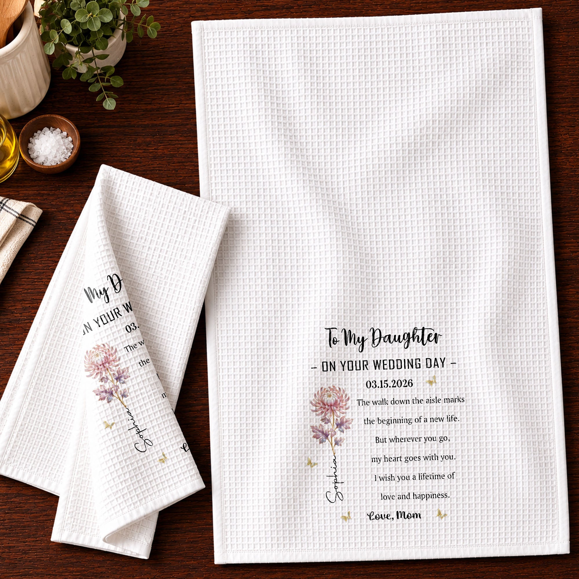 Personalized Kitchen Towel Bridal Shower Gift for Daughter Flower Design Kitchen Towel GradoCreations