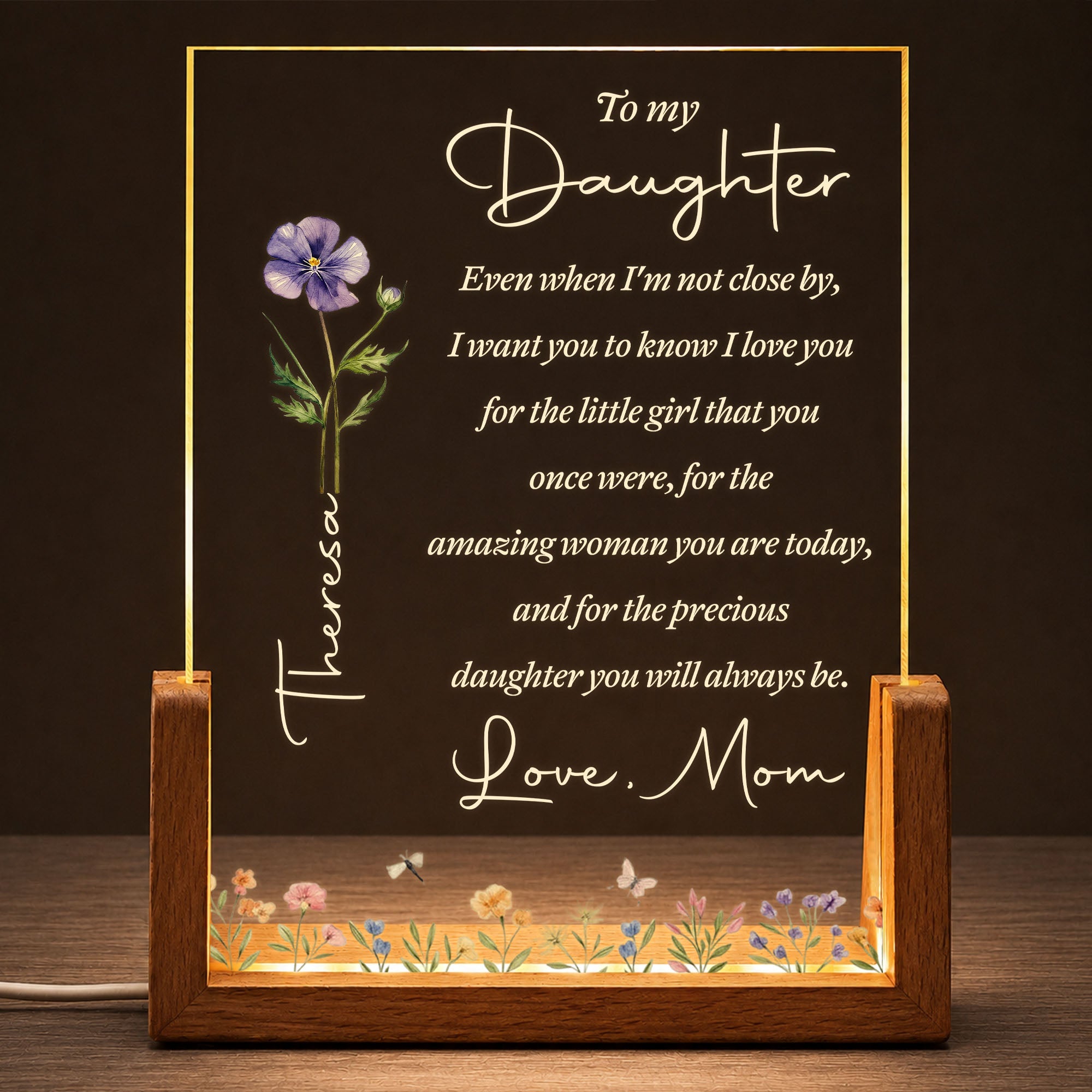 Personalized Acrylic Night Light Custom Name Gift for Daughter Wood and Acrylic Night Light GradoCreations