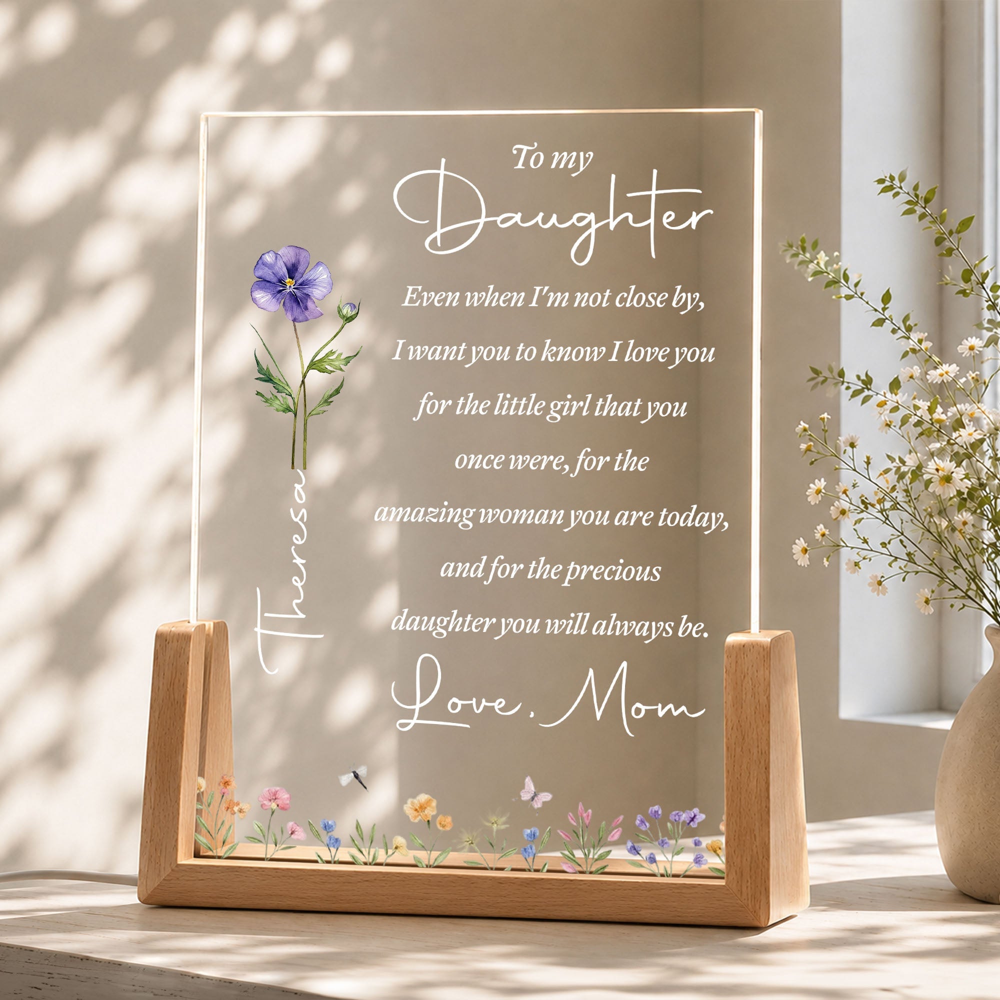 Personalized Acrylic Night Light Custom Name Gift for Daughter Wood and Acrylic Night Light GradoCreations