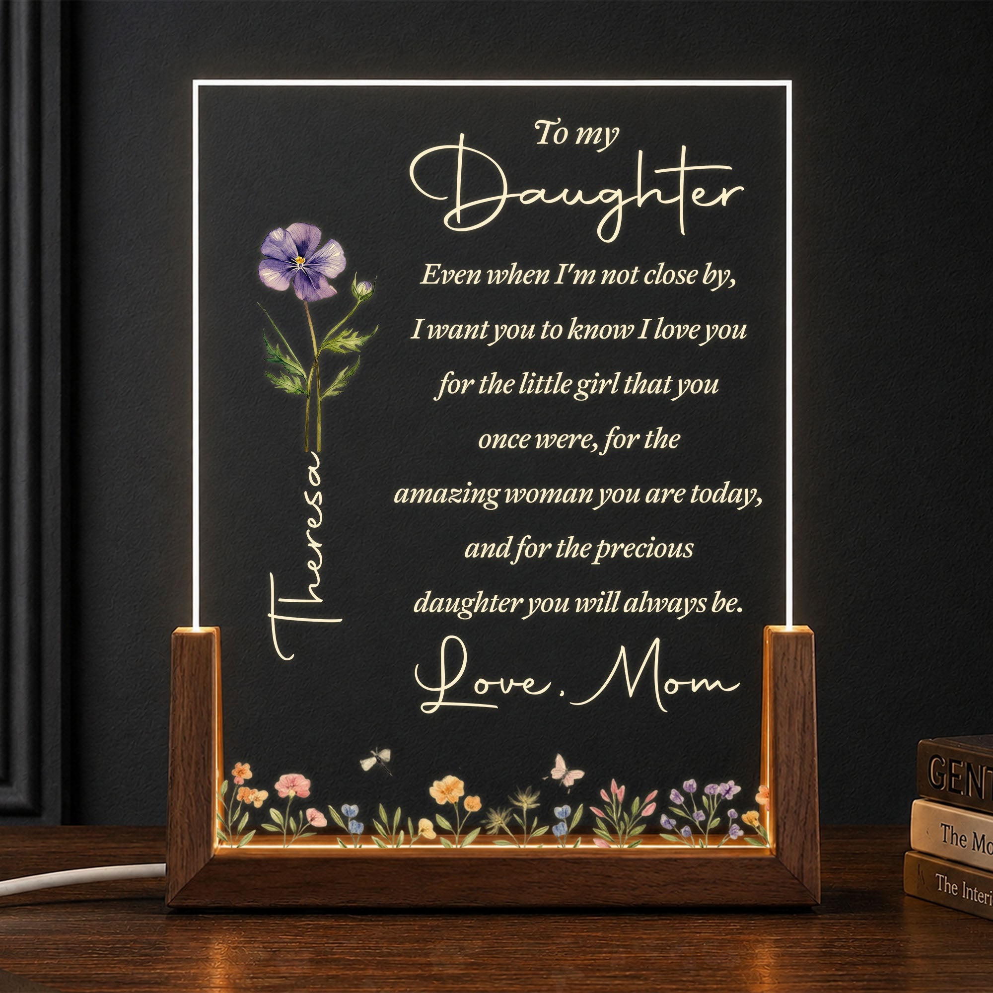 Personalized Acrylic Night Light Custom Name Gift for Daughter Wood and Acrylic Night Light GradoCreations