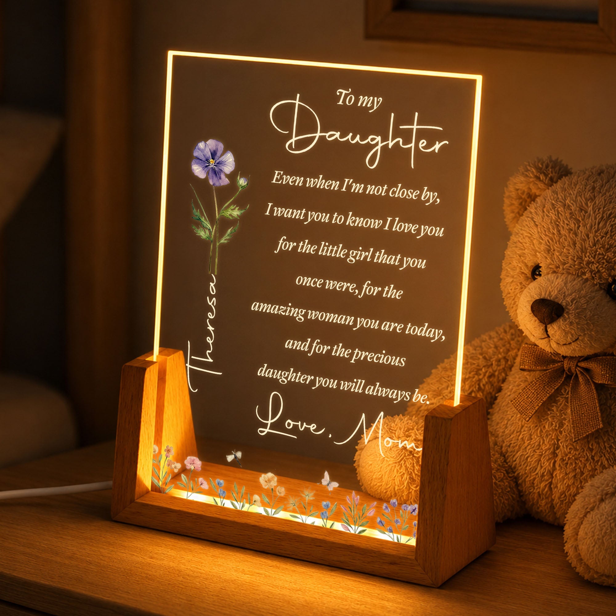 Personalized Acrylic Night Light Custom Name Gift for Daughter Wood and Acrylic Night Light GradoCreations