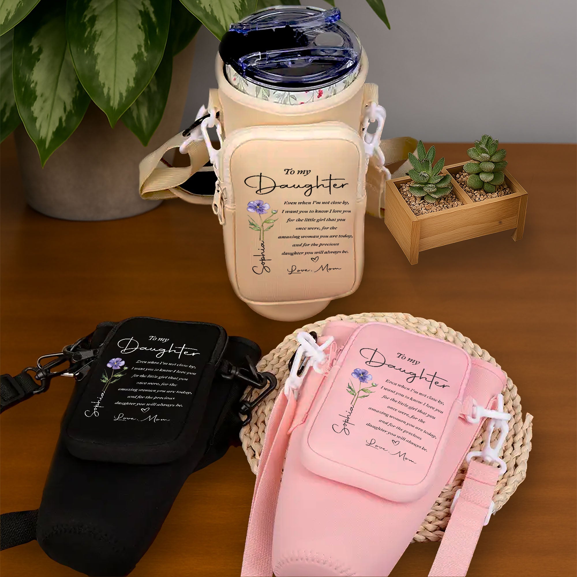 Personalized Water Bottle Carrier Bag Custom Name Gift for Daughter Bottle Carrier Bag GradoCreations