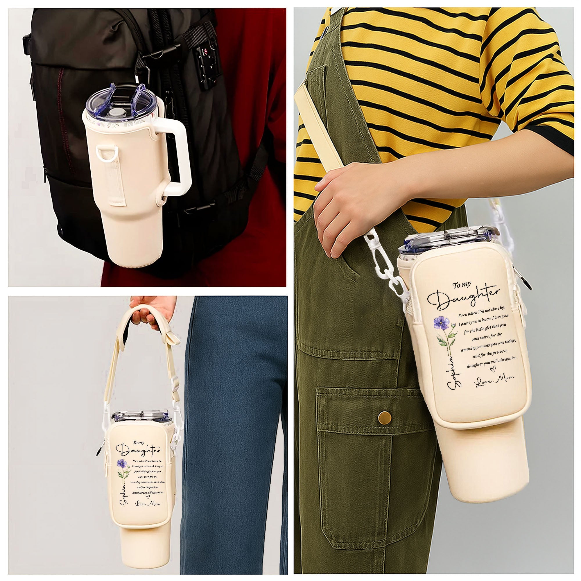 Personalized Water Bottle Carrier Bag Custom Name Gift for Daughter Bottle Carrier Bag GradoCreations