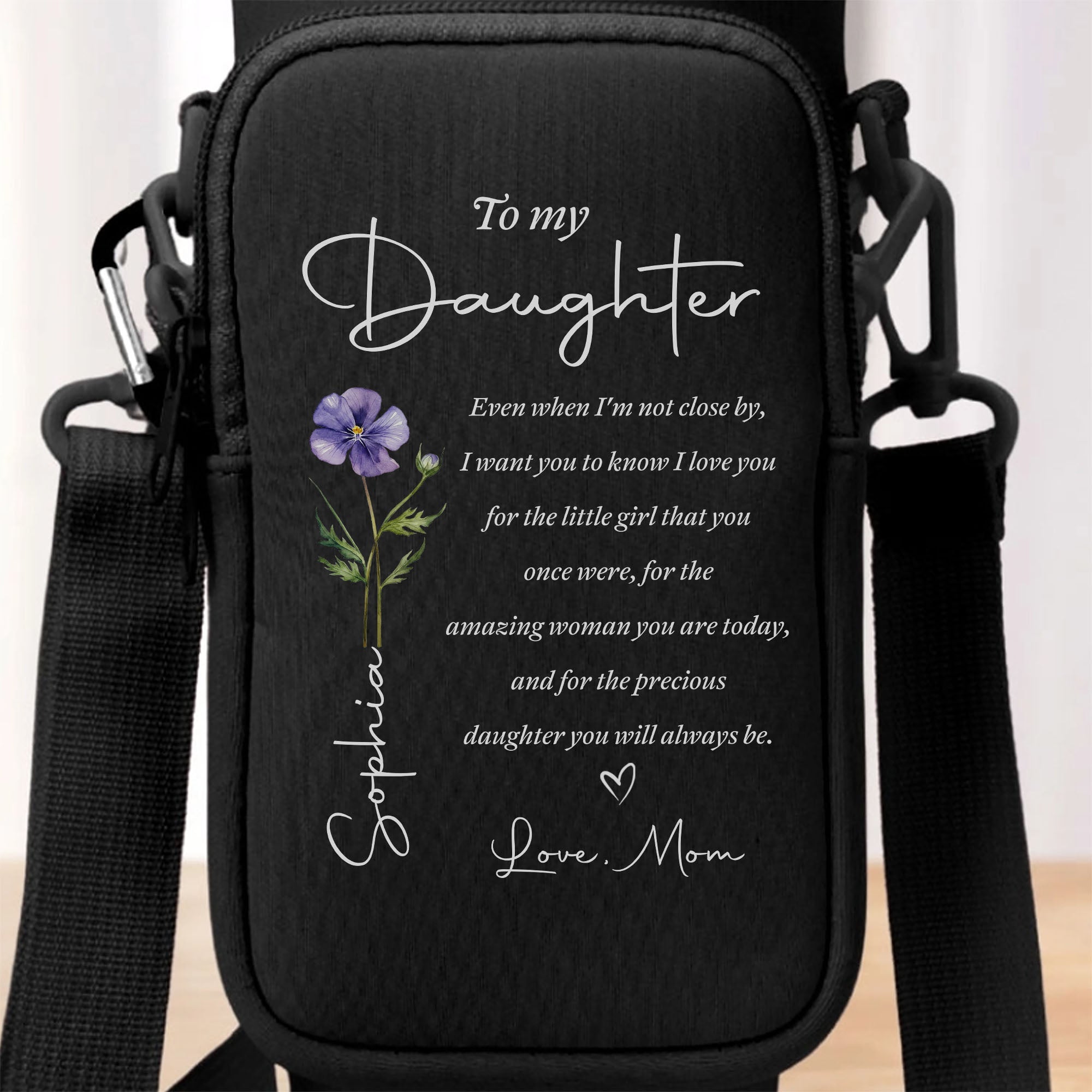 Personalized Water Bottle Carrier Bag Custom Name Gift for Daughter Bottle Carrier Bag GradoCreations