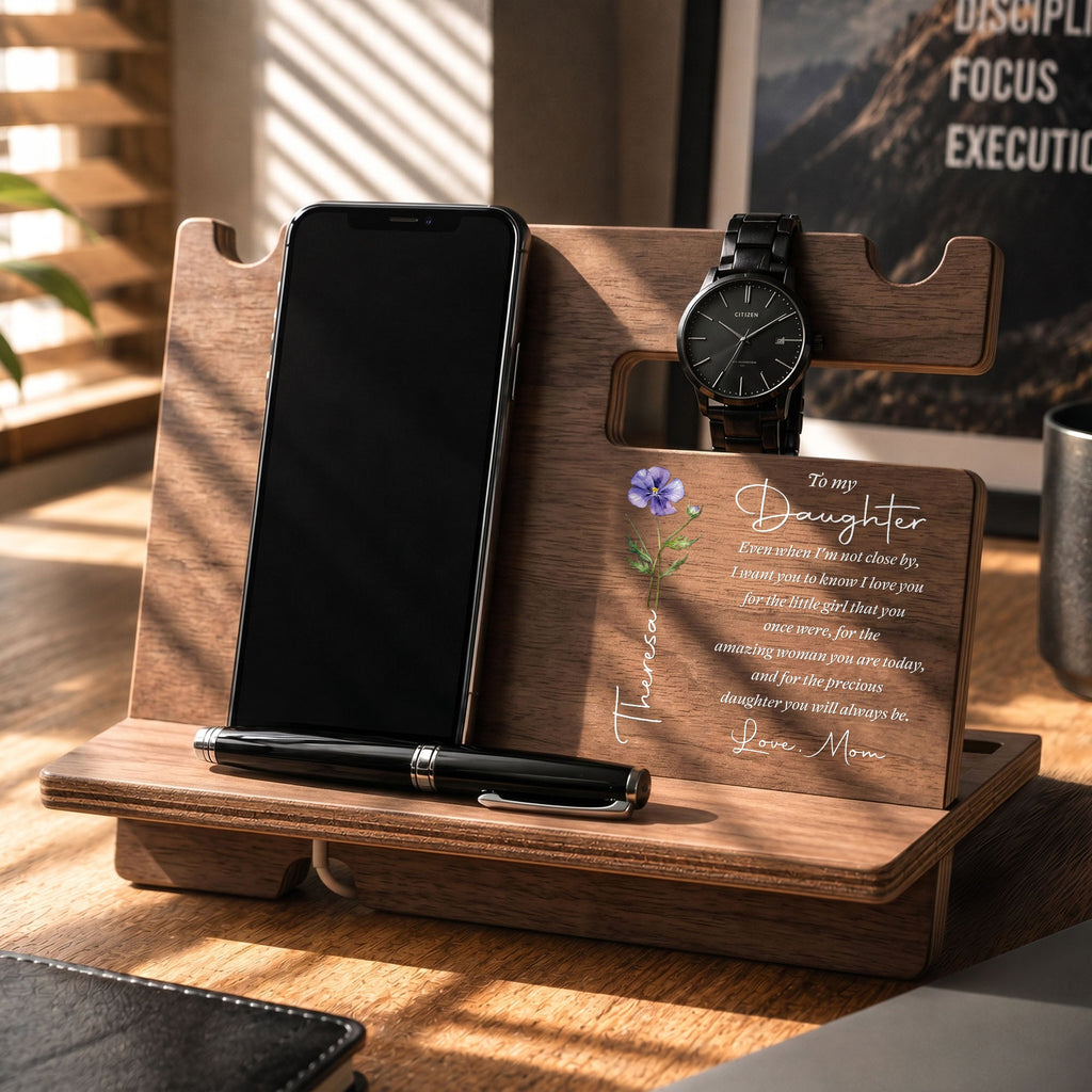 Personalized Wood Phone Docking Station Custom Gift for Daughter Wood Phone Docking Station GradoCreations