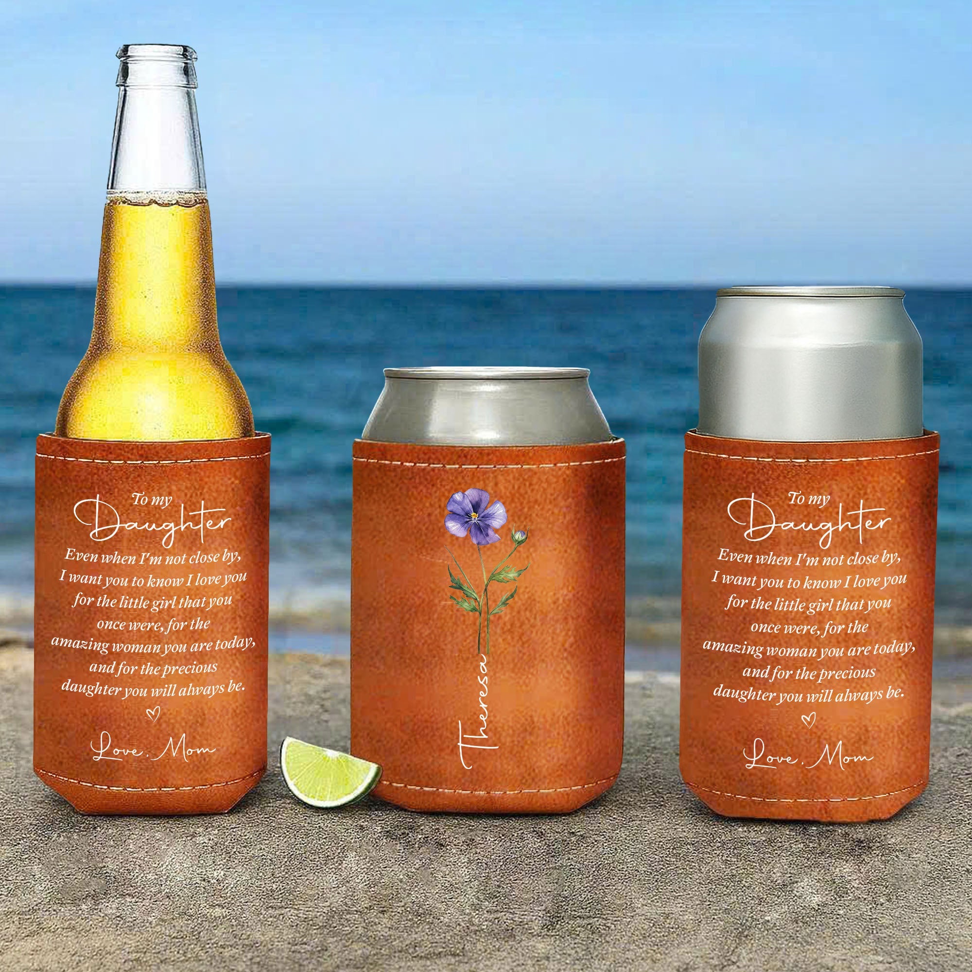Personalized Leather Can Cooler Custom Gift for Daughter Leather Can Cooler GradoCreations