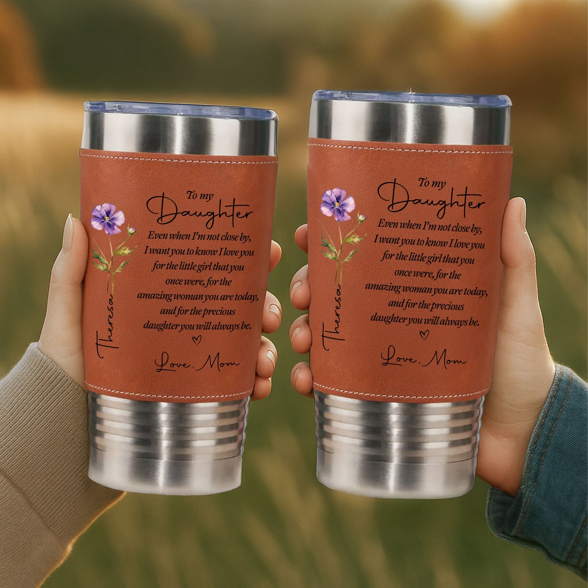 Personalized Leather Tumbler Custom Name Gift for Daughter Leather Tumbler GradoCreations