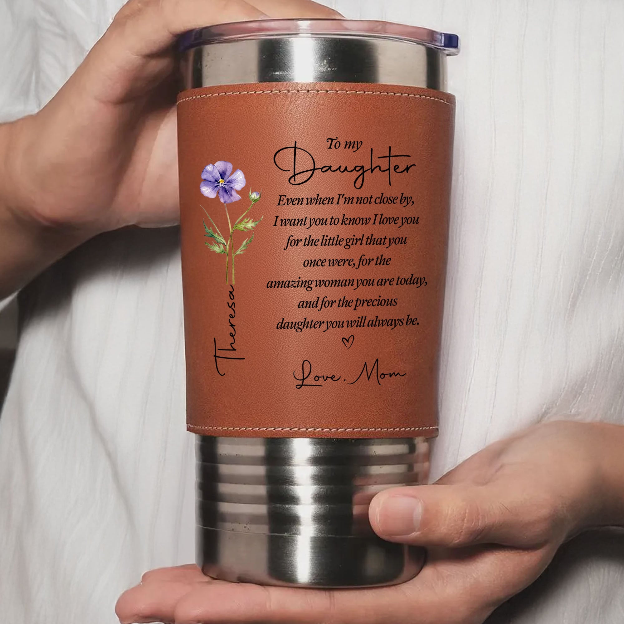 Personalized Leather Tumbler Custom Name Gift for Daughter Leather Tumbler GradoCreations