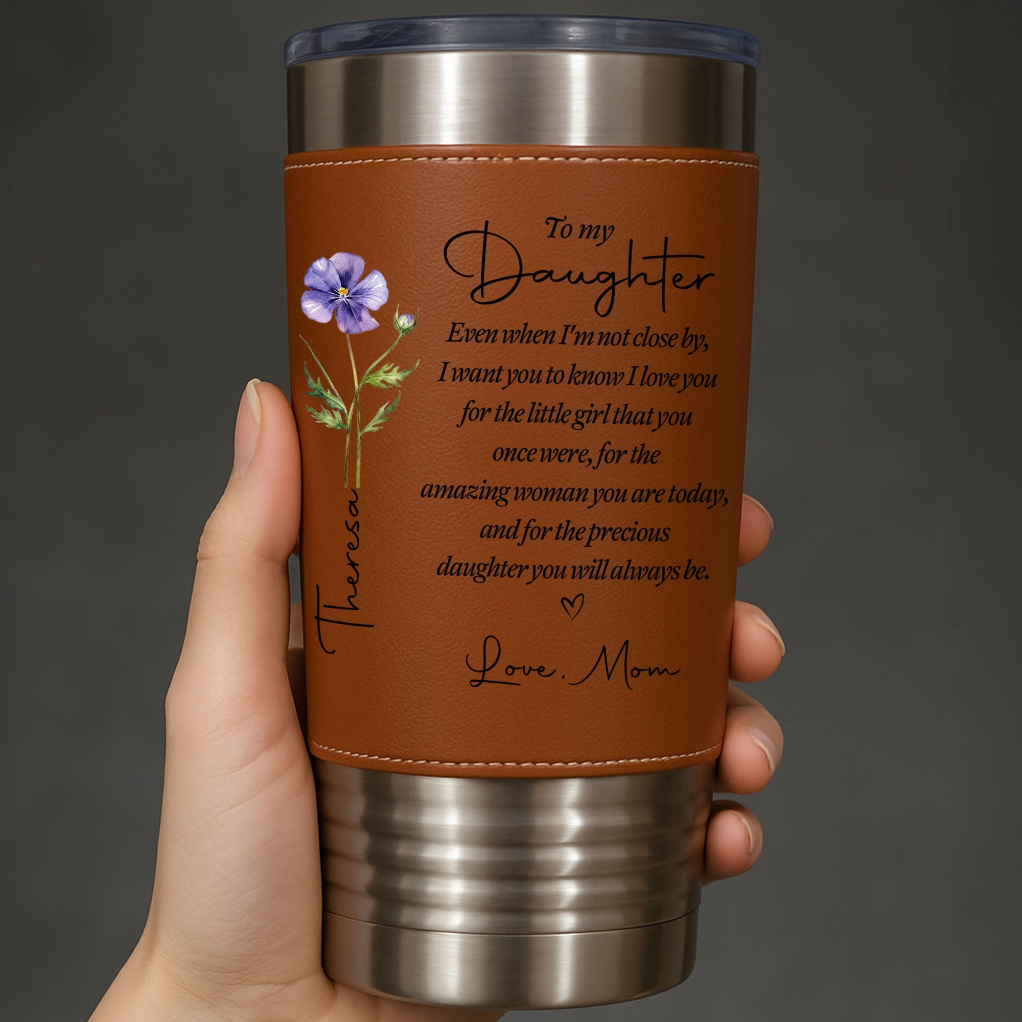 Personalized Leather Tumbler Custom Name Gift for Daughter Leather Tumbler GradoCreations