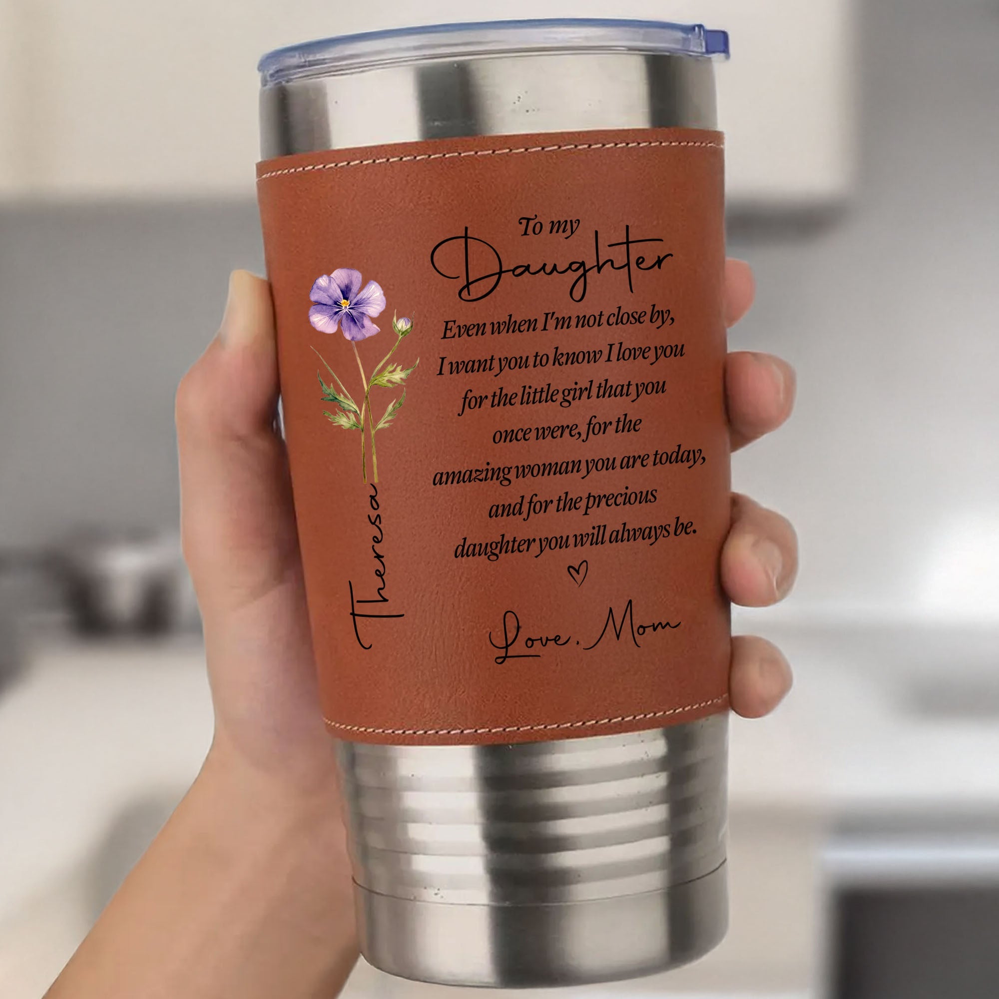 Personalized Leather Tumbler Custom Name Gift for Daughter Leather Tumbler GradoCreations