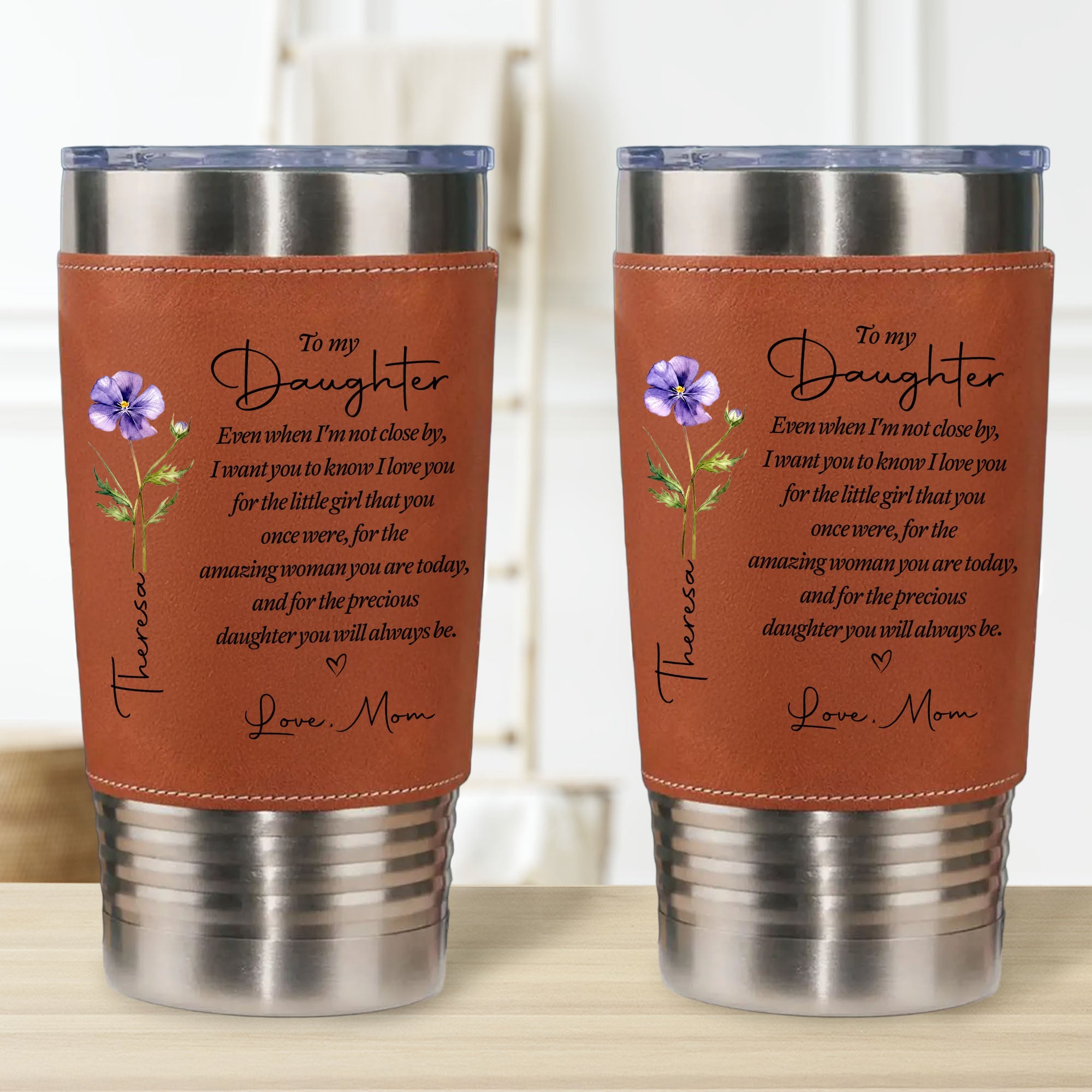 Personalized Leather Tumbler Custom Name Gift for Daughter Leather Tumbler GradoCreations