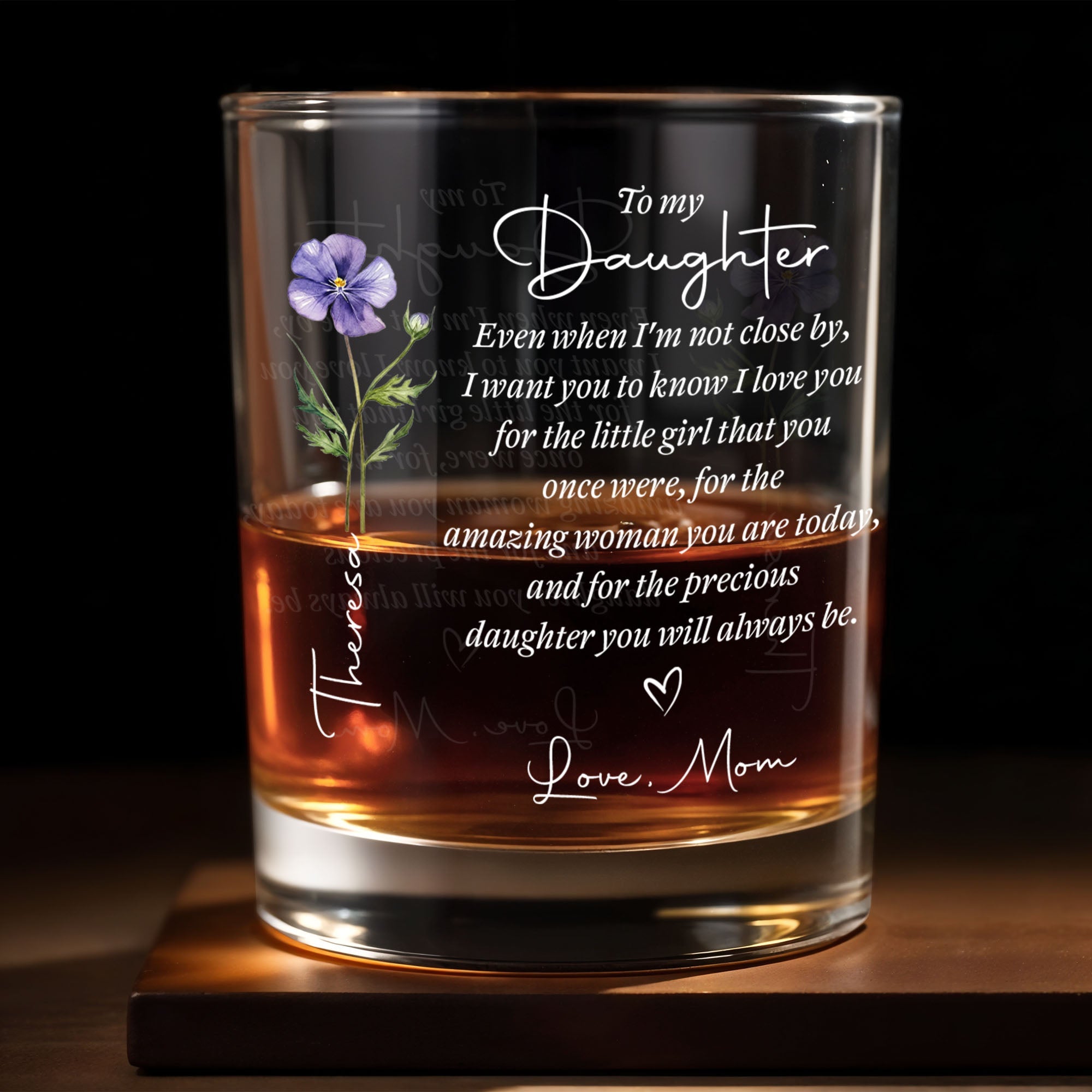 Personalized Custom Whiskey Glass for Daughter's Gift, Elegant Design Whiskey Glass GradoCreations