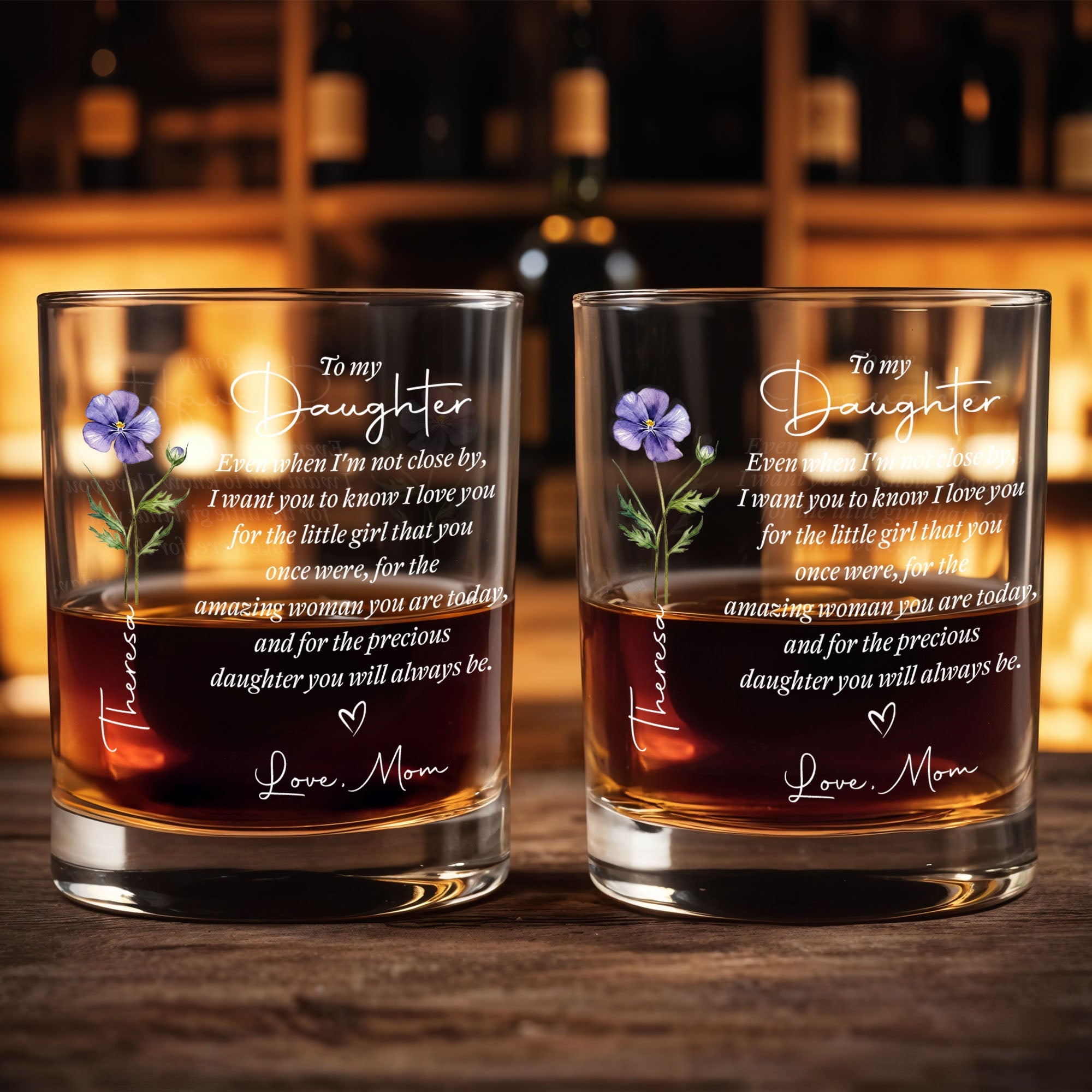 Personalized Custom Whiskey Glass for Daughter's Gift, Elegant Design Whiskey Glass GradoCreations