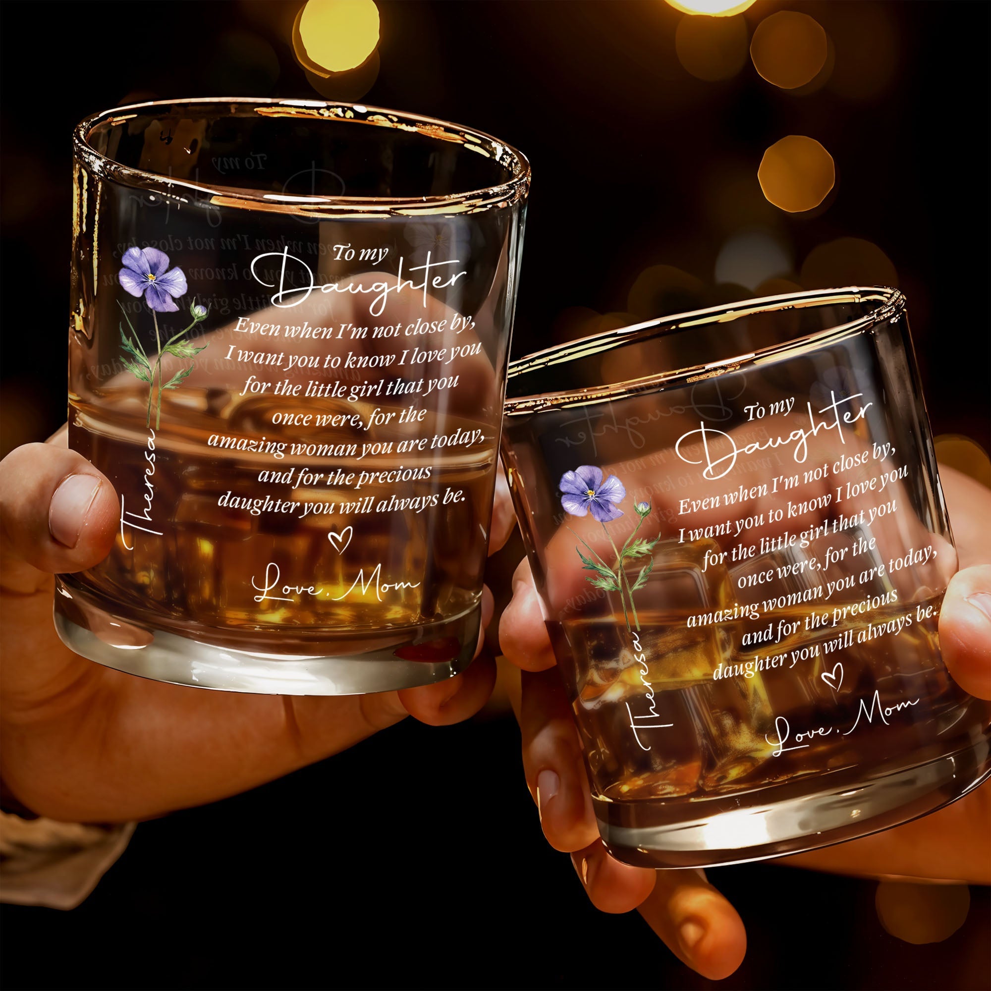 Personalized Custom Whiskey Glass for Daughter's Gift, Elegant Design Whiskey Glass GradoCreations