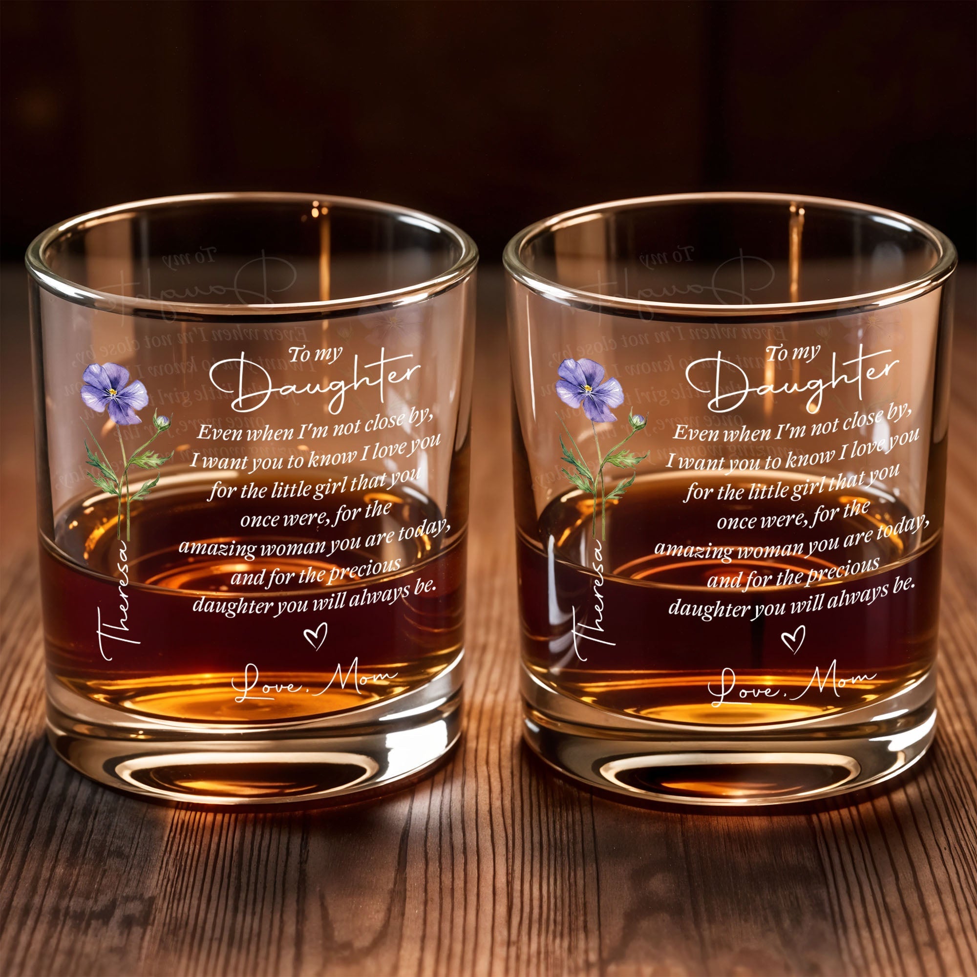 Personalized Custom Whiskey Glass for Daughter's Gift, Elegant Design Whiskey Glass GradoCreations