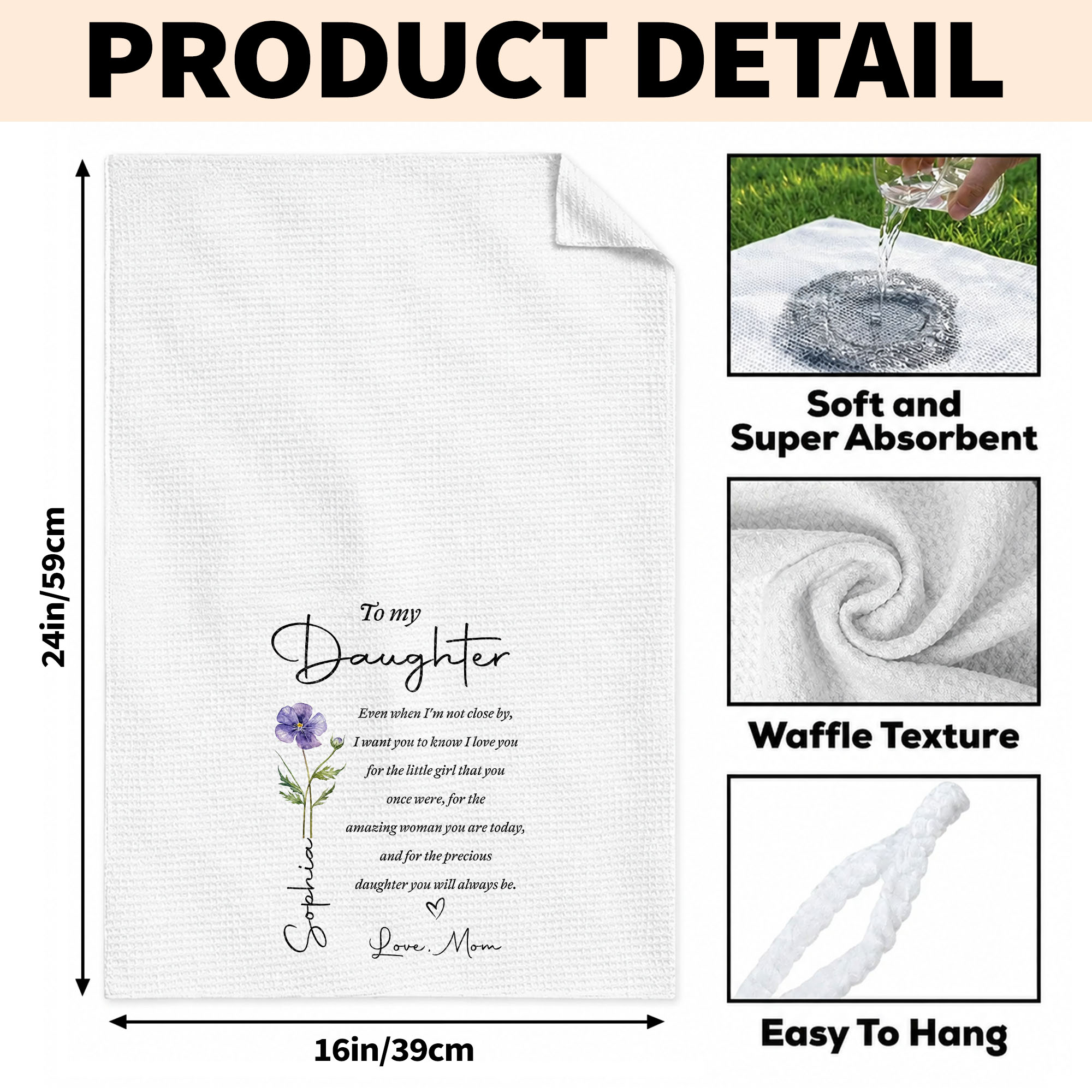 Personalized Kitchen Towel Birth Month Flower Gift for Daughter Kitchen Towel GradoCreations