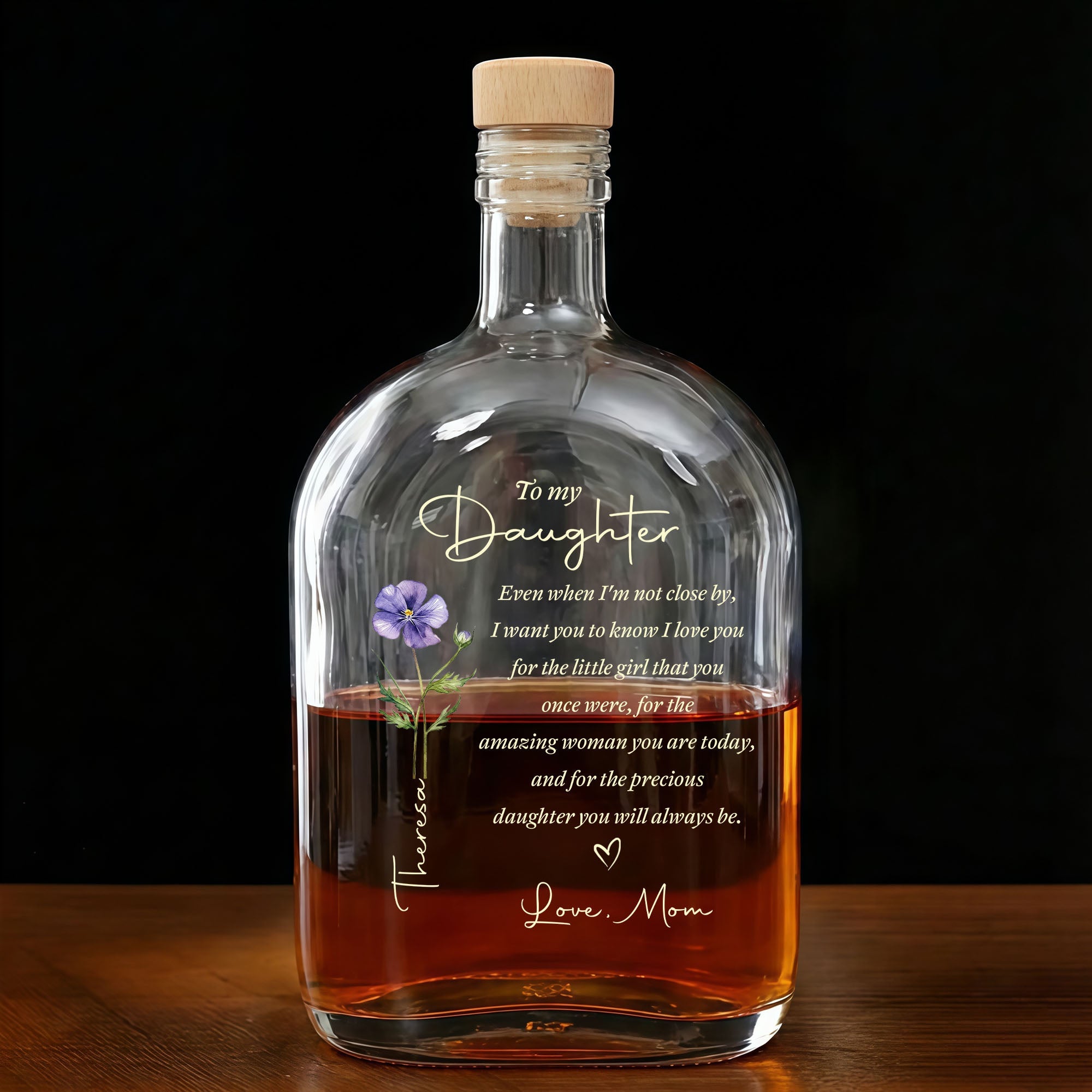 Personalized Whiskey Bottle with Birth Month Flower for Daughter Whiskey Bottle GradoCreations