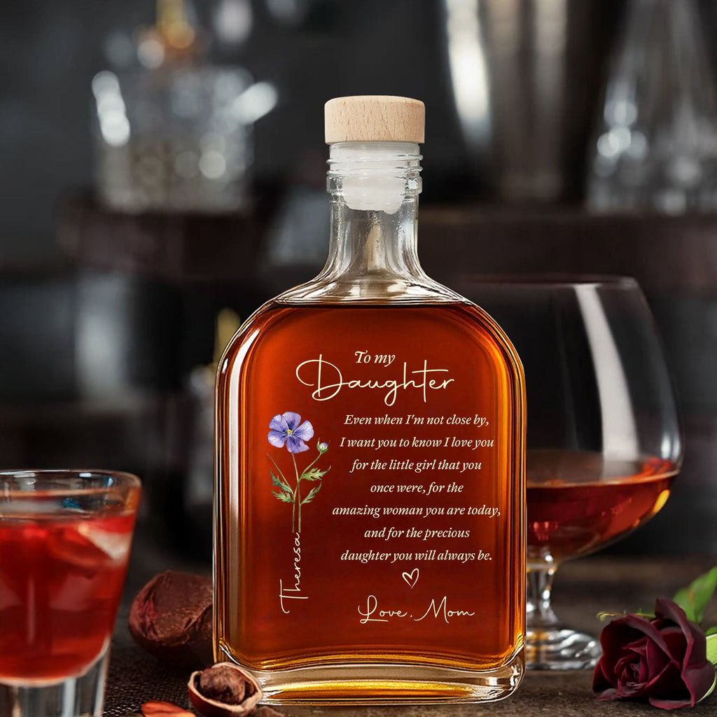 Personalized Whiskey Bottle with Birth Month Flower for Daughter Whiskey Bottle GradoCreations