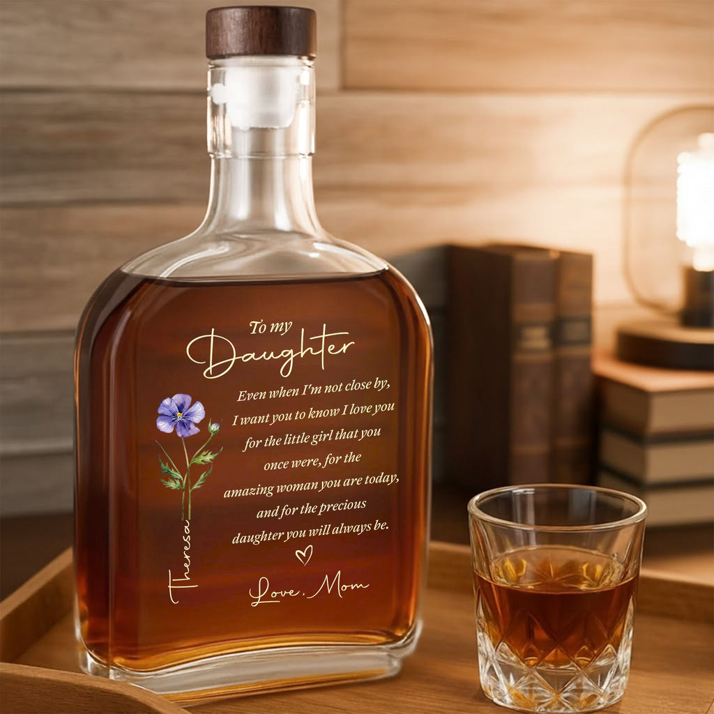 Personalized Whiskey Bottle with Birth Month Flower for Daughter Whiskey Bottle GradoCreations