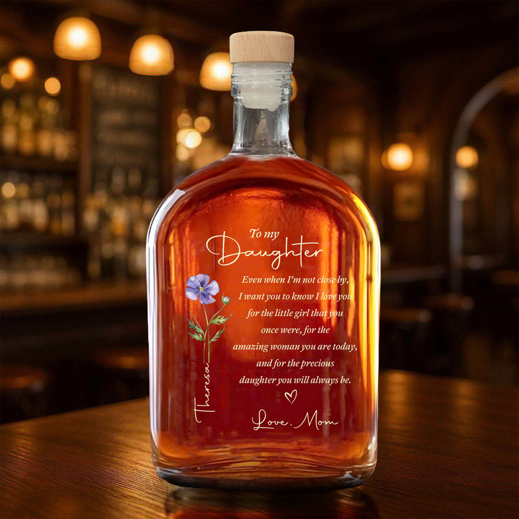Personalized Whiskey Bottle with Birth Month Flower for Daughter Whiskey Bottle GradoCreations