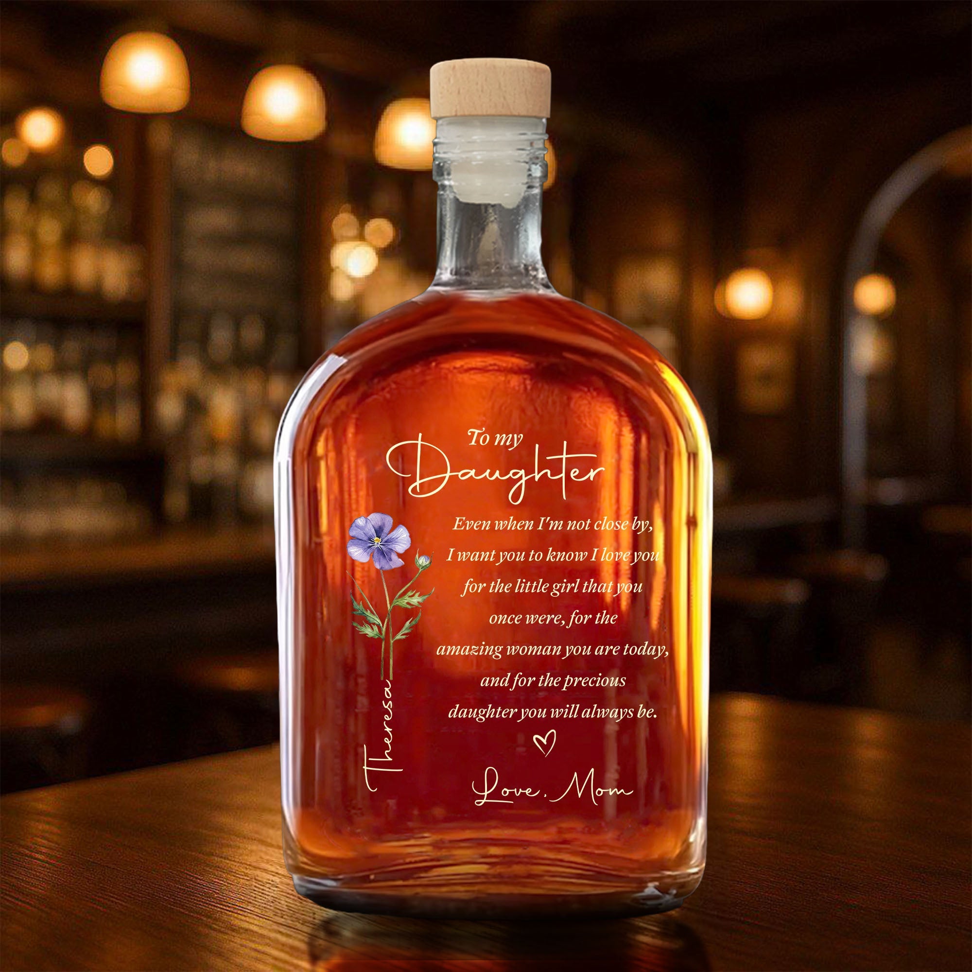 Personalized Whiskey Bottle with Birth Month Flower for Daughter Whiskey Bottle GradoCreations
