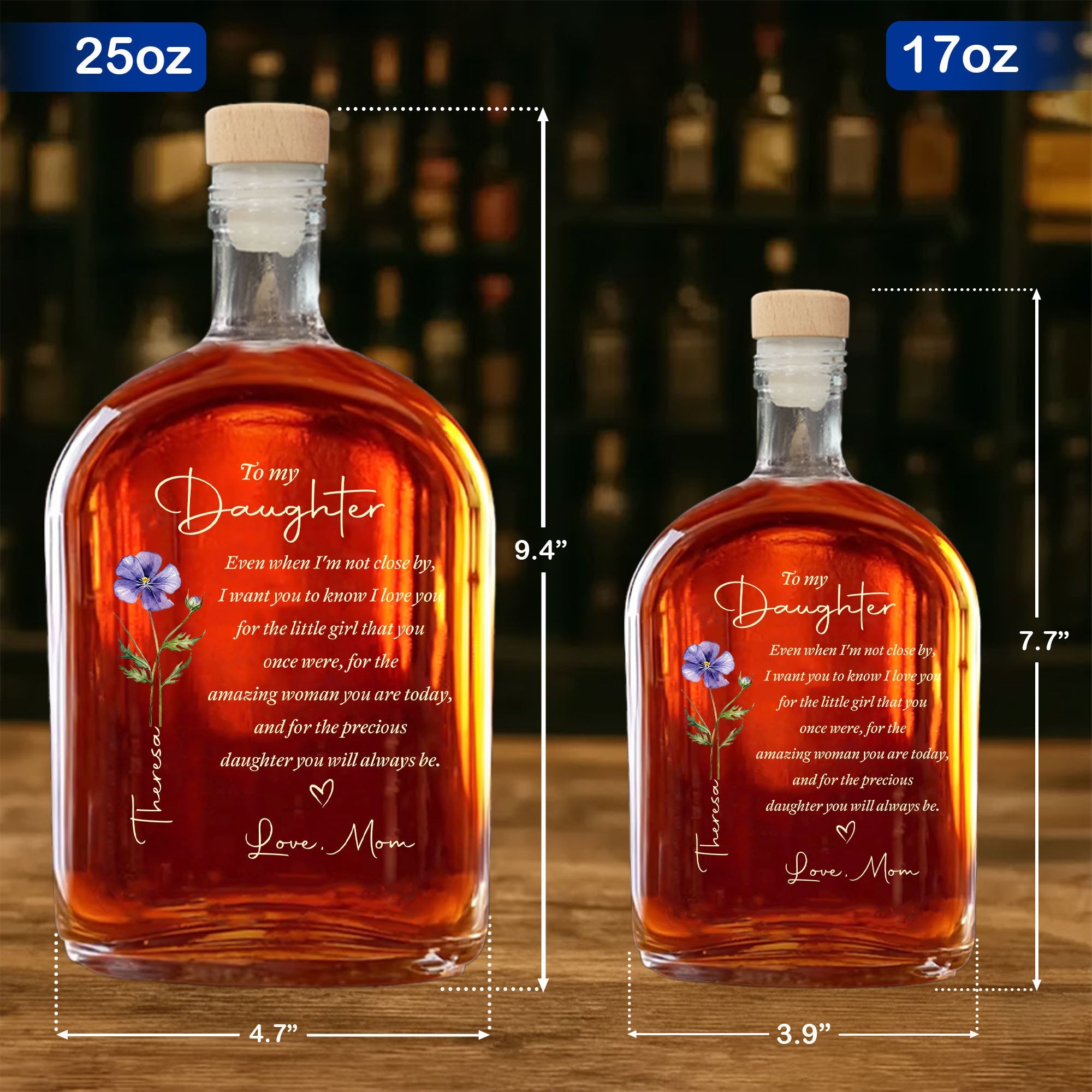 Personalized Whiskey Bottle with Birth Month Flower for Daughter Whiskey Bottle GradoCreations