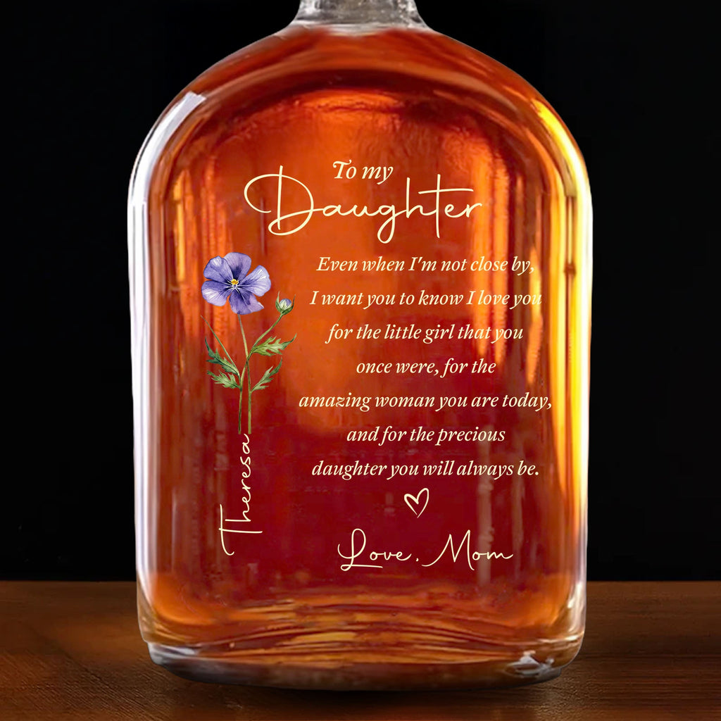 Personalized Whiskey Bottle with Birth Month Flower for Daughter Whiskey Bottle GradoCreations