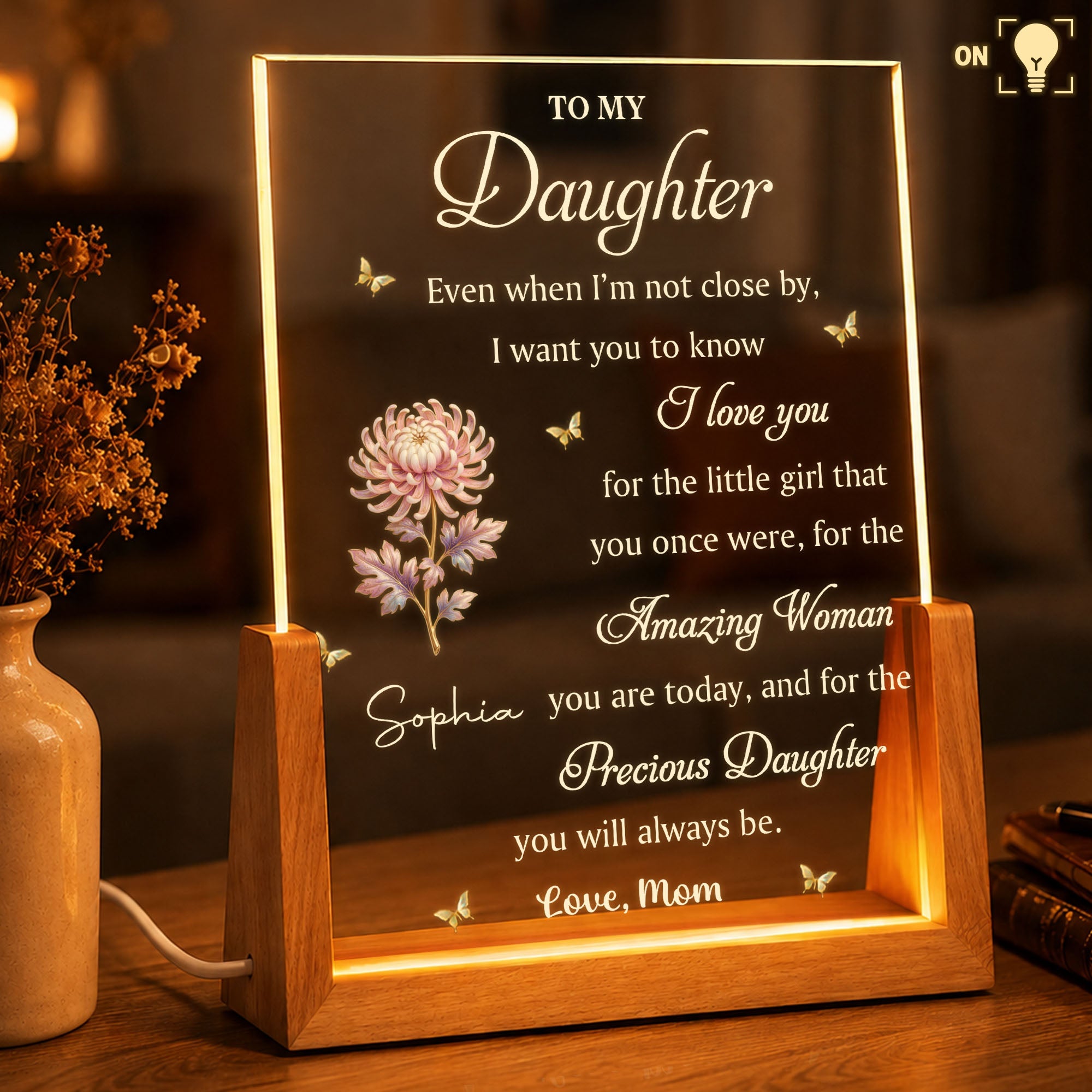 Personalized Acrylic Night Light Custom Gift for Daughter Wood and Acrylic Night Light GradoCreations