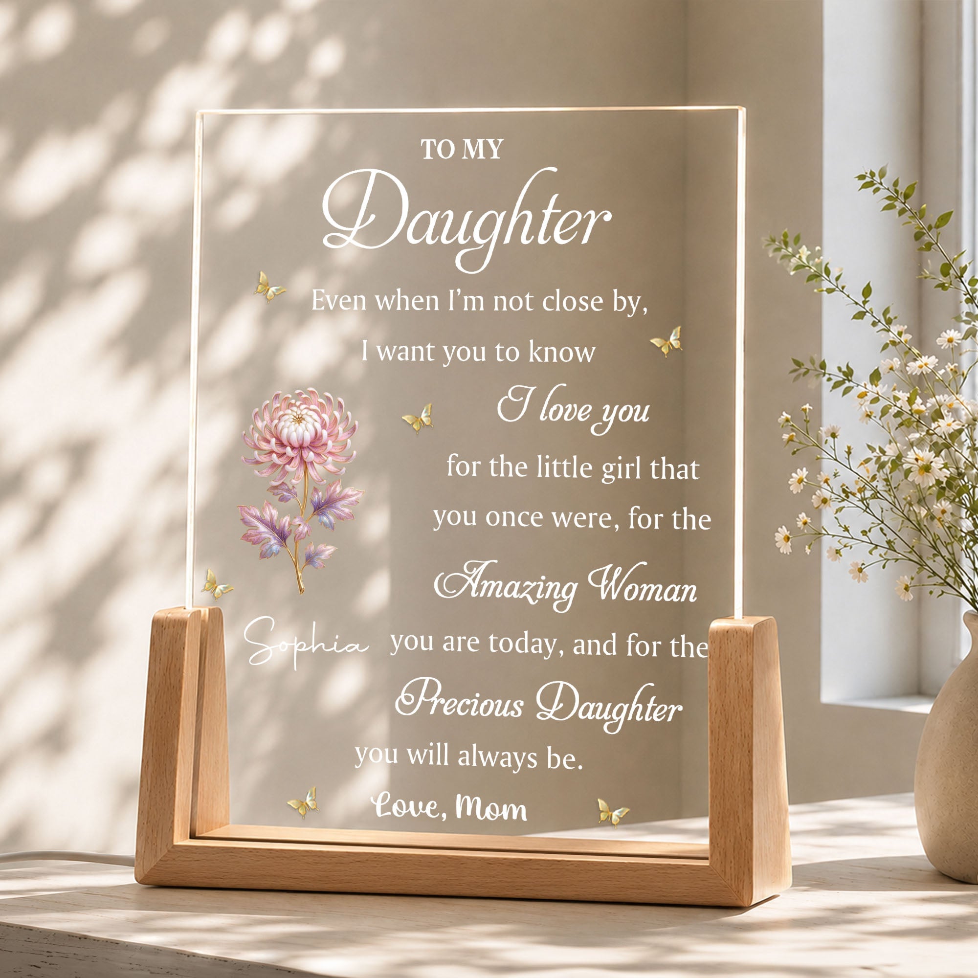 Personalized Acrylic Night Light Custom Gift for Daughter Wood and Acrylic Night Light GradoCreations