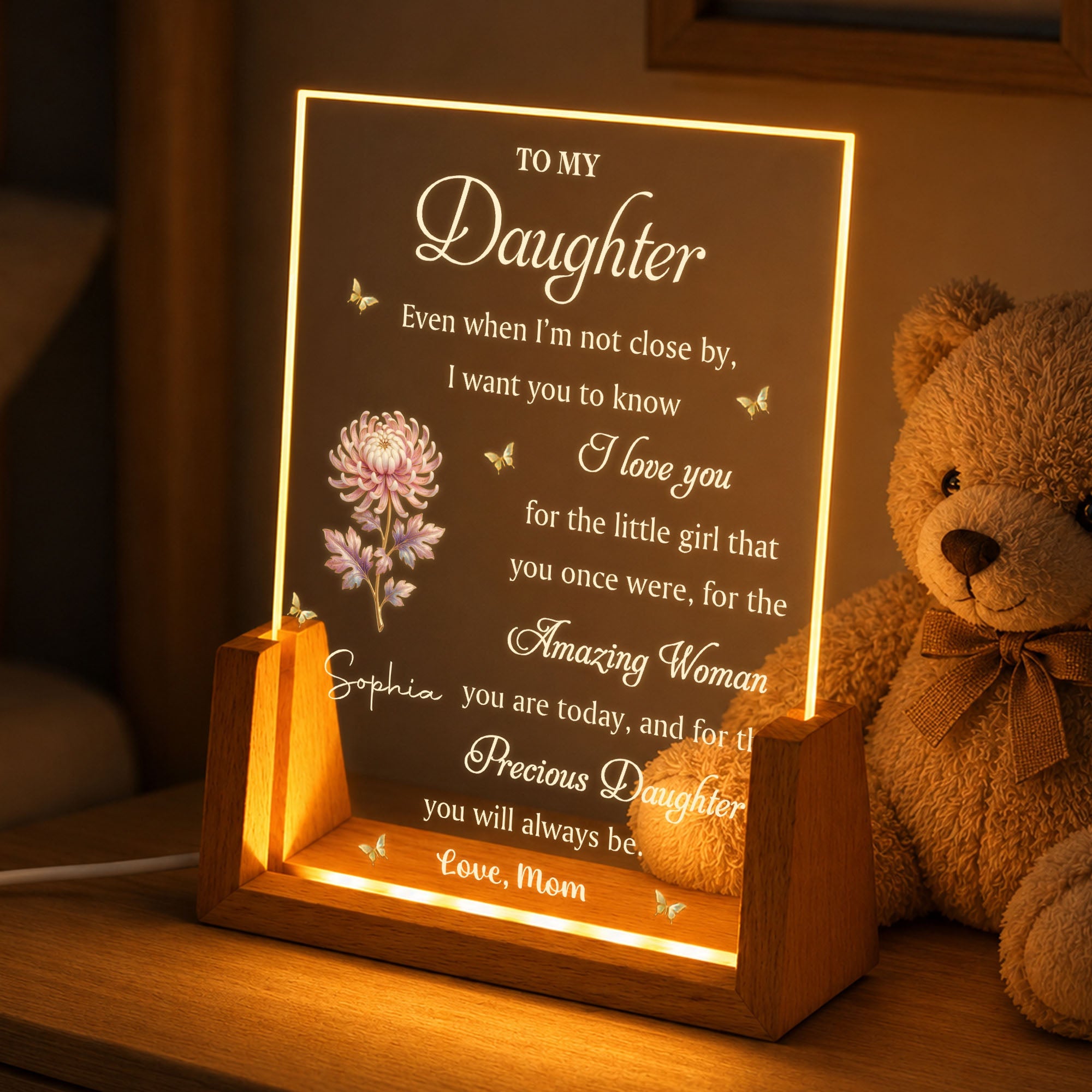 Personalized Acrylic Night Light Custom Gift for Daughter Wood and Acrylic Night Light GradoCreations