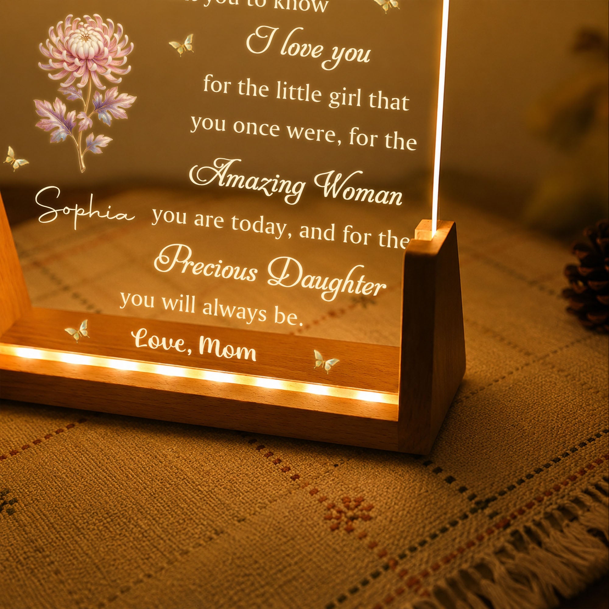 Personalized Acrylic Night Light Custom Gift for Daughter Wood and Acrylic Night Light GradoCreations