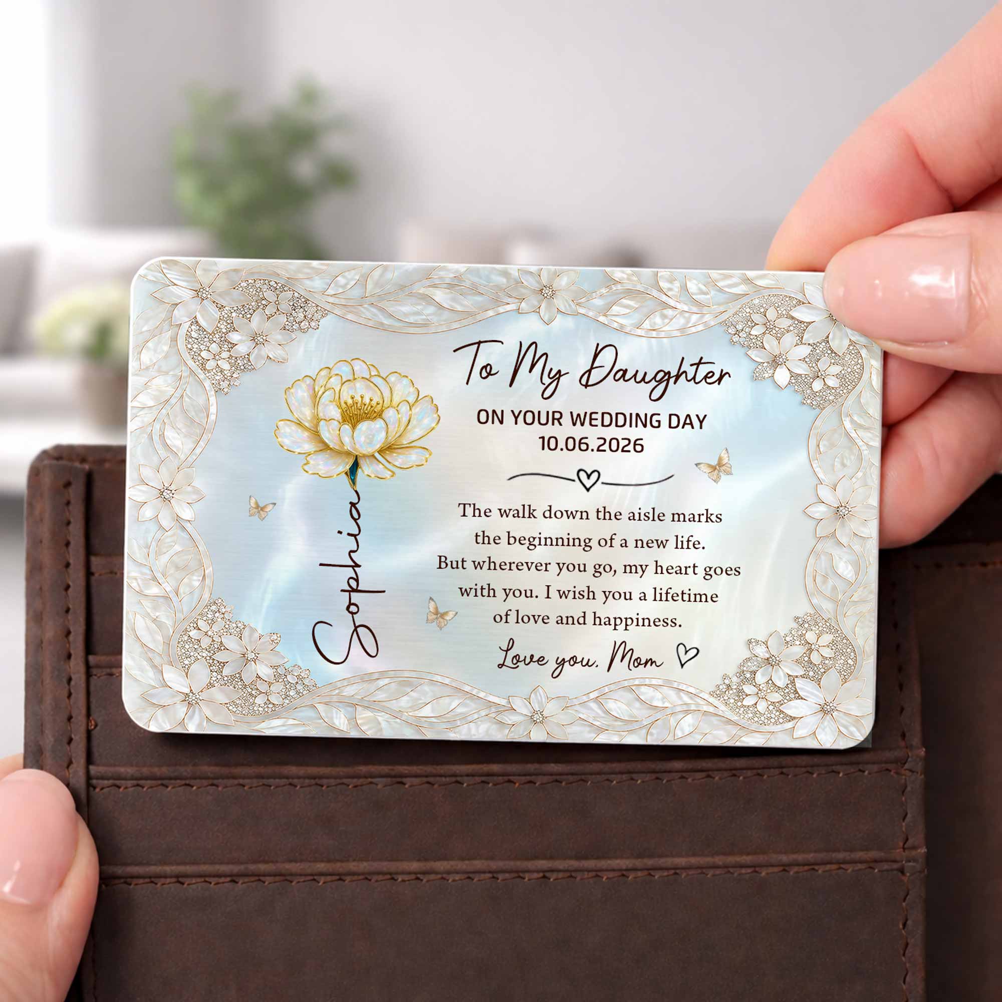Personalized Aluminum Wallet Card Gift for Daughter Wedding Day