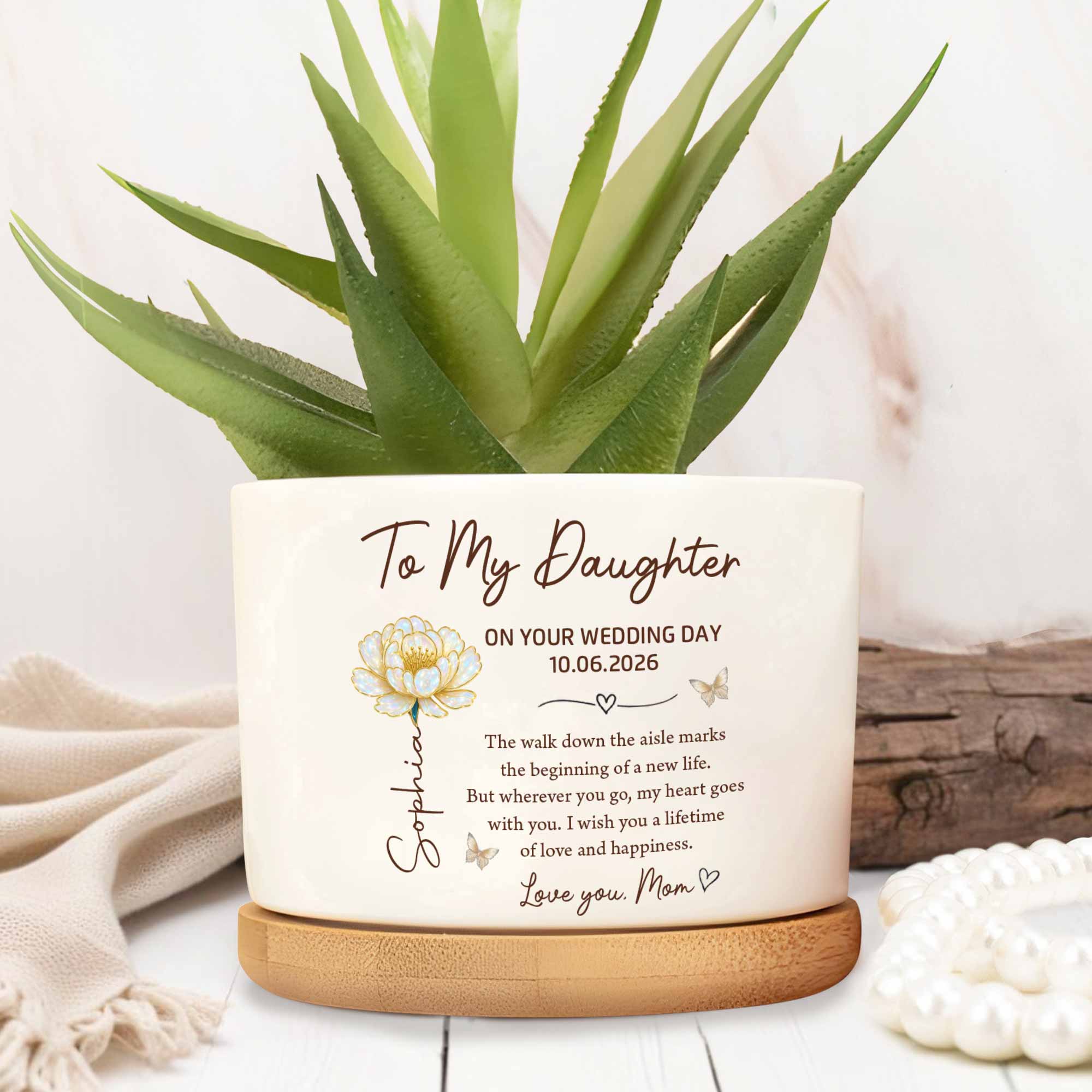 Personalized Ceramic Plant Pot Custom Gift for Daughter Wedding Day Ceramic Plant Pot GradoCreations