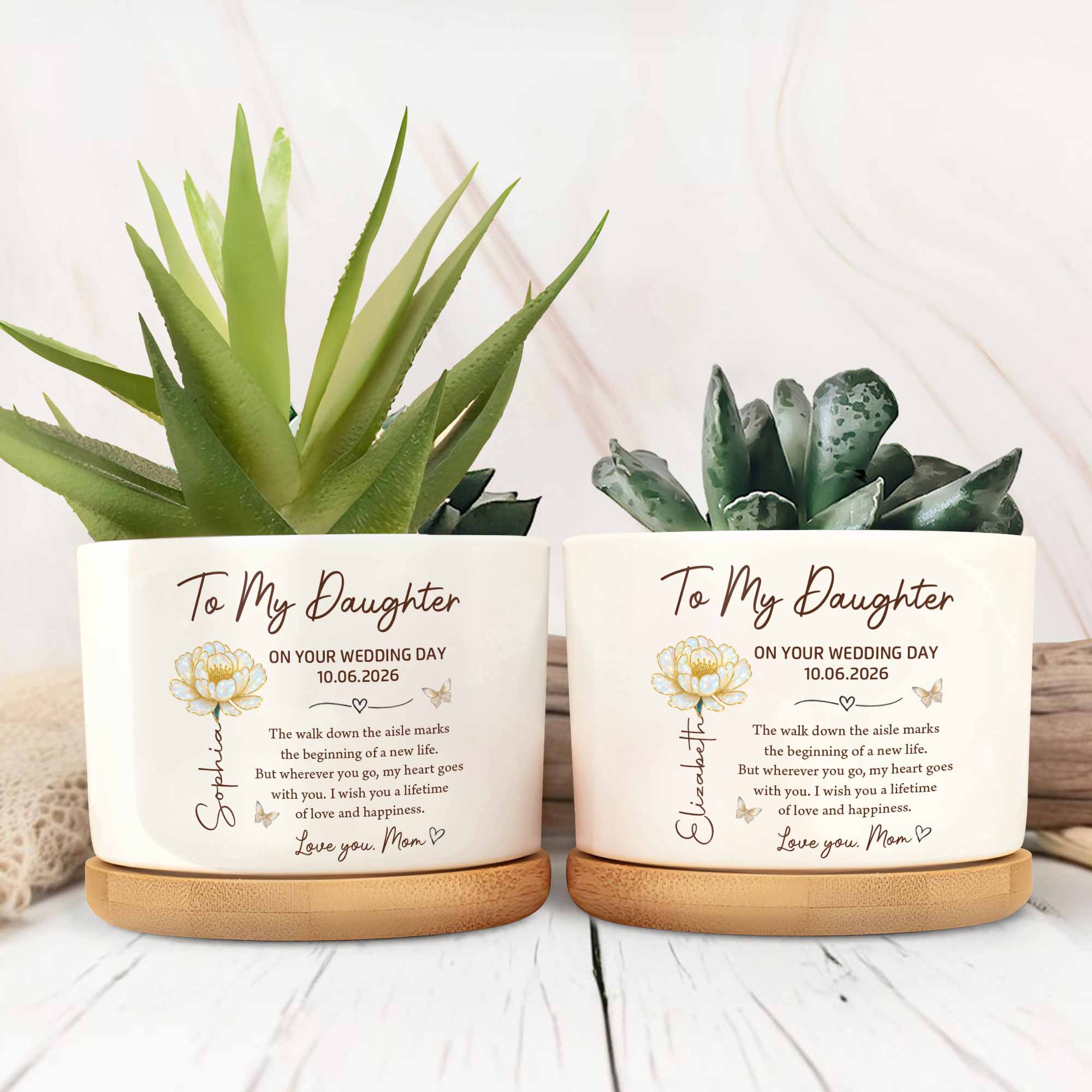 Personalized Ceramic Plant Pot Custom Gift for Daughter Wedding Day Ceramic Plant Pot GradoCreations