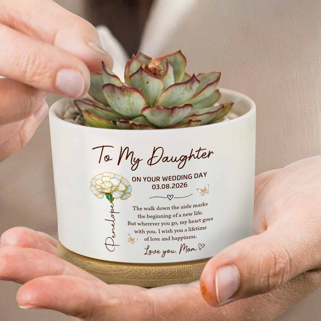 Personalized Ceramic Plant Pot Custom Gift for Daughter Wedding Day Ceramic Plant Pot GradoCreations