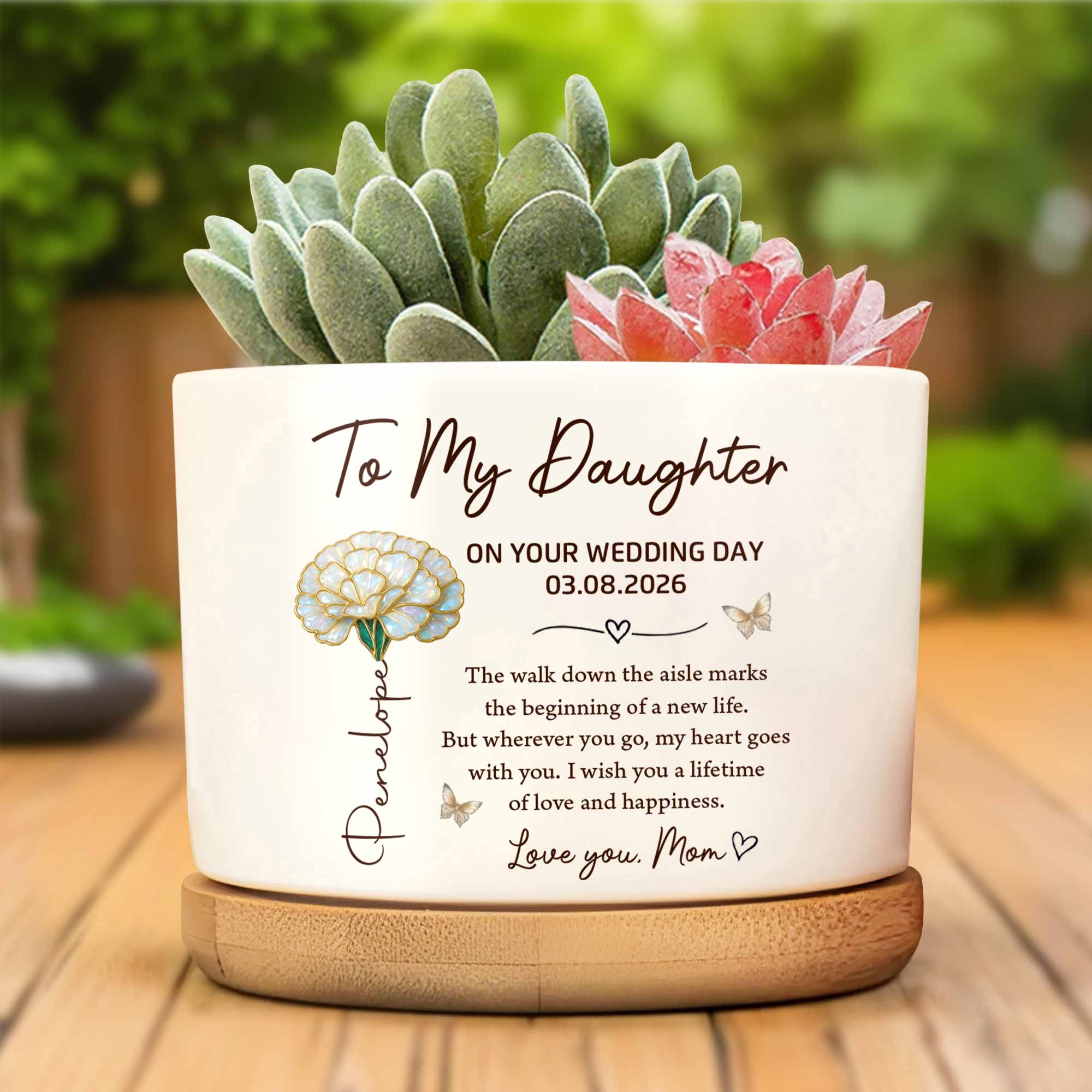 Personalized Ceramic Plant Pot Custom Gift for Daughter Wedding Day Ceramic Plant Pot GradoCreations