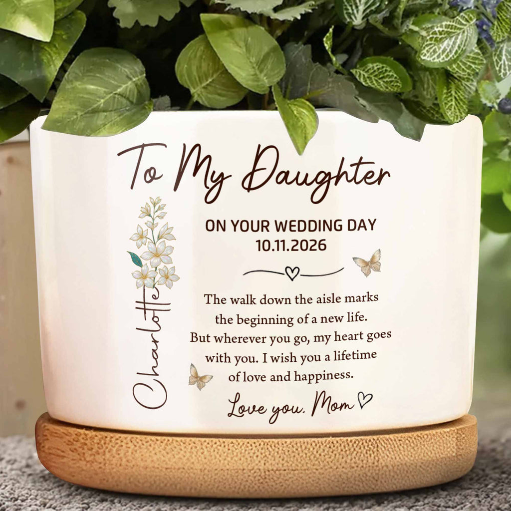 Personalized Ceramic Plant Pot Custom Gift for Daughter Wedding Day Ceramic Plant Pot GradoCreations