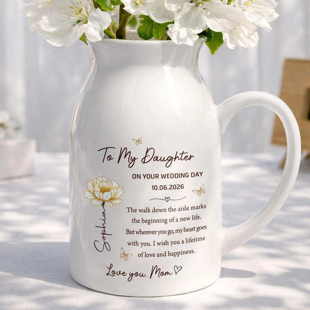 Personalized Ceramic Flower Vase Gift for Daughter Wedding Day Flower Vase GradoCreations
