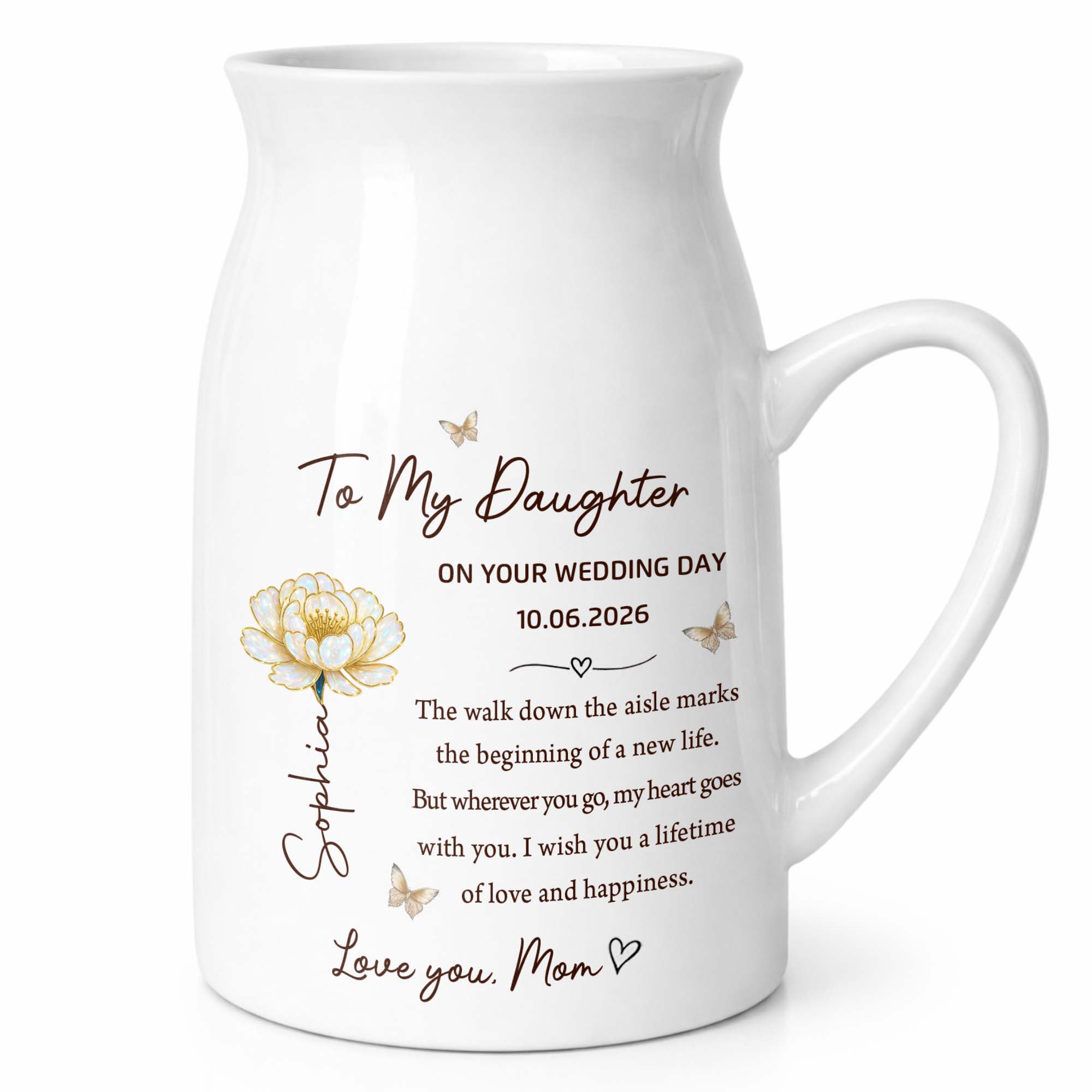 Personalized Ceramic Flower Vase Gift for Daughter Wedding Day Flower Vase GradoCreations